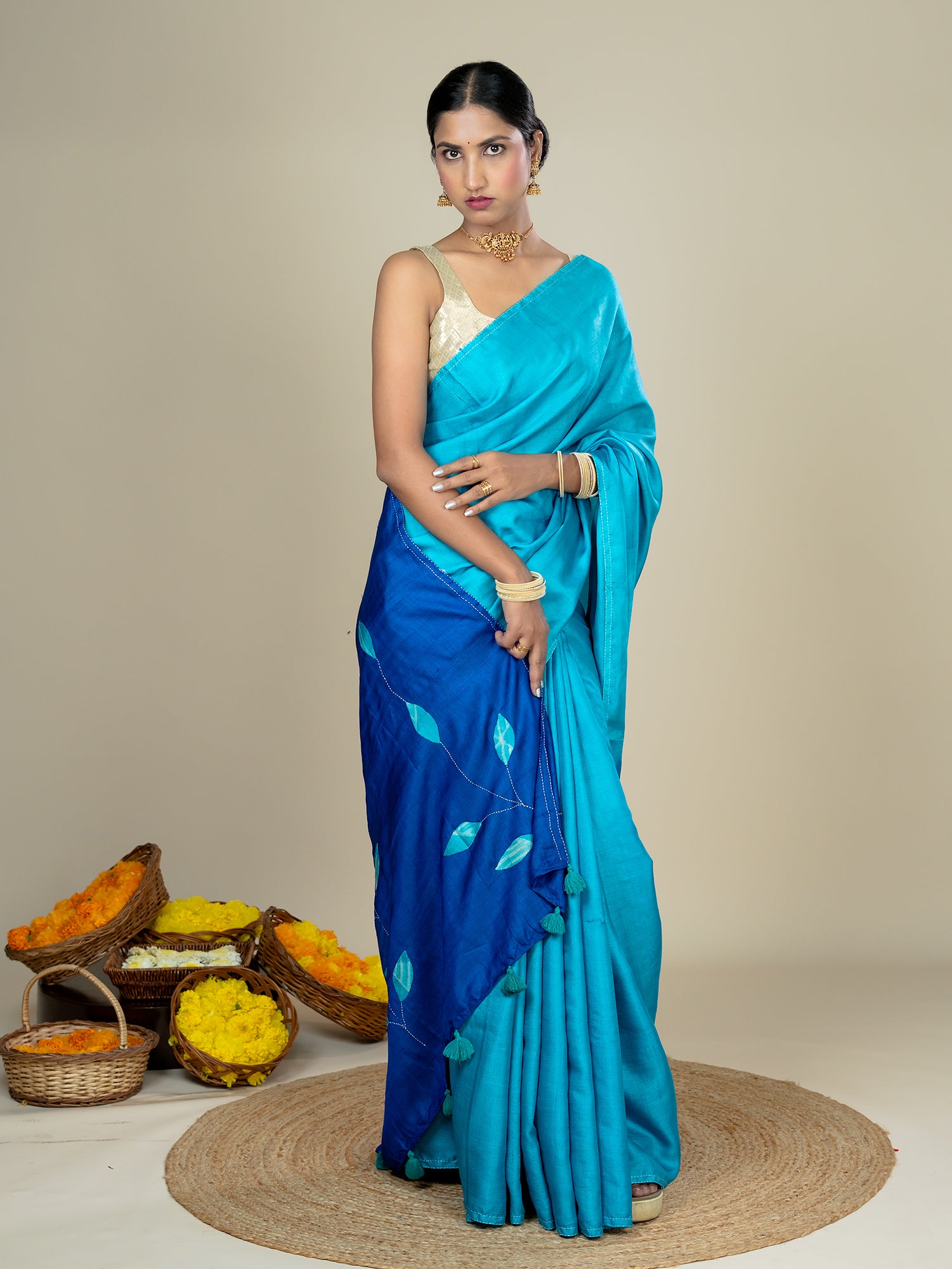 Sugandha Turquoise Hand Embroidery Applique Saree