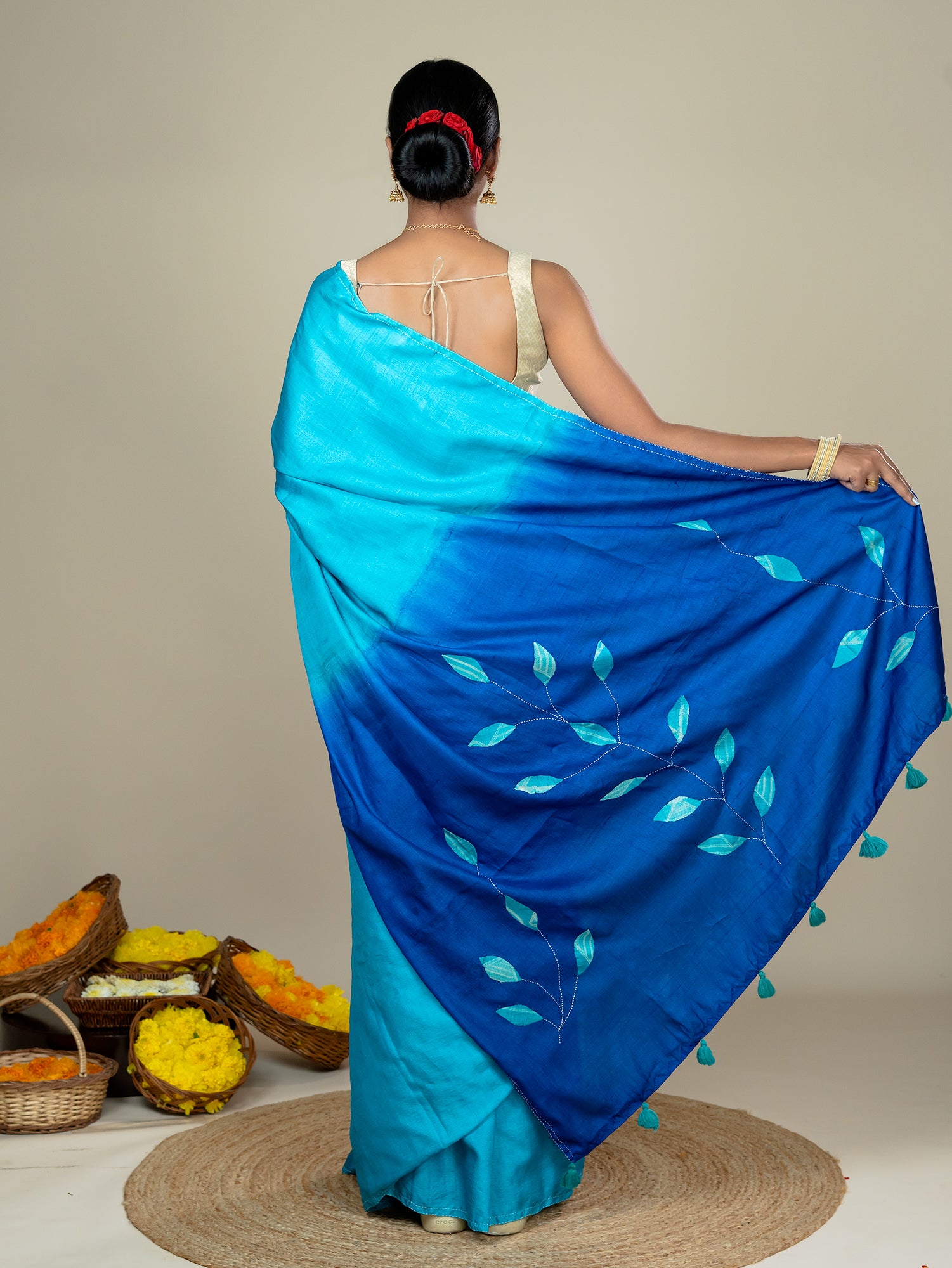 Sugandha Turquoise Hand Embroidery Applique Saree