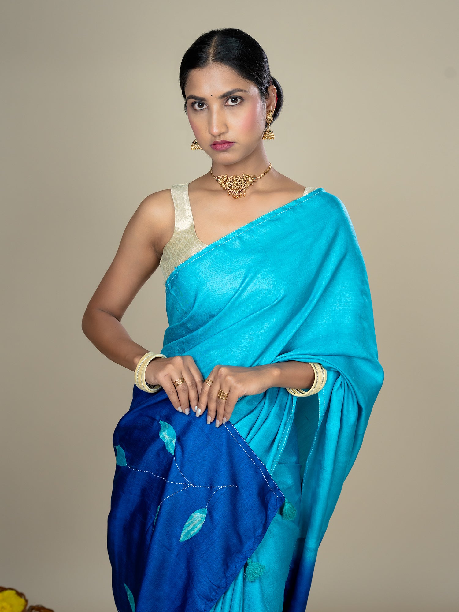 Sugandha Turquoise Hand Embroidery Applique Saree