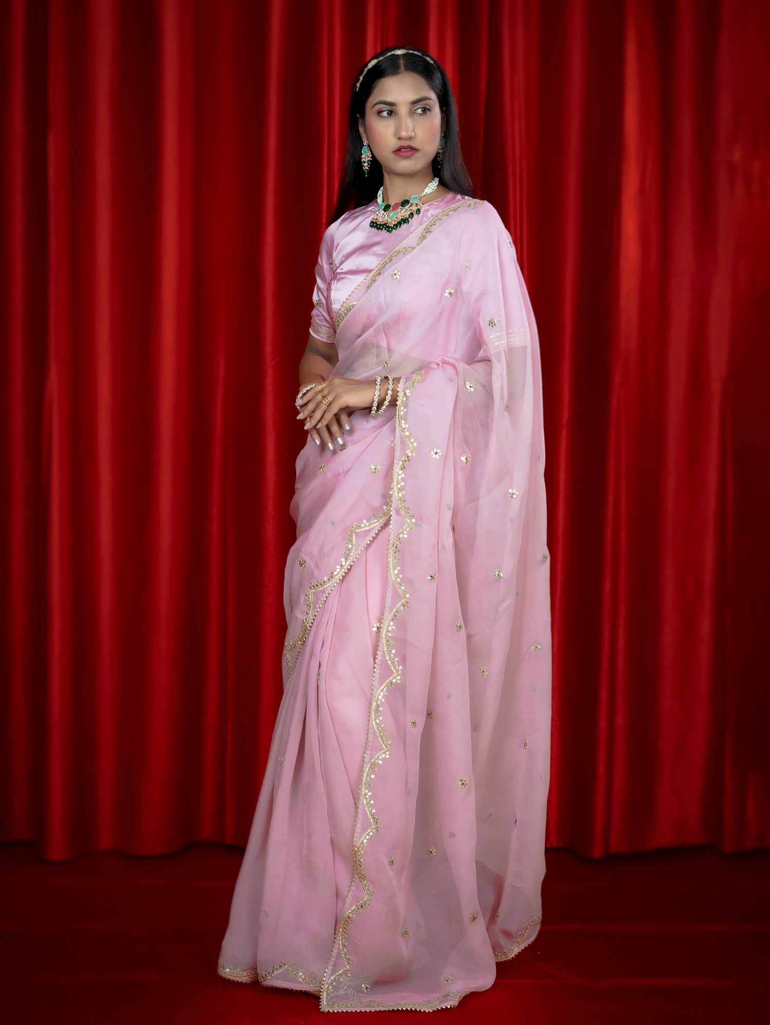 Kanak Pink Gota Patti Saree