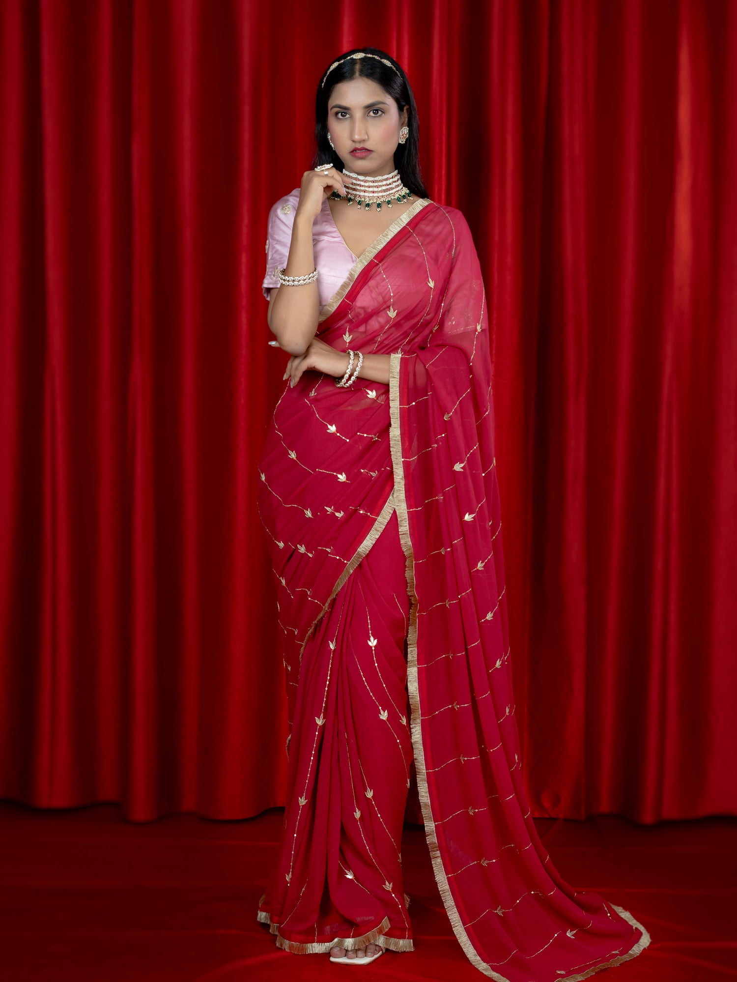Swarnika Fuchsia Gota Patti Saree