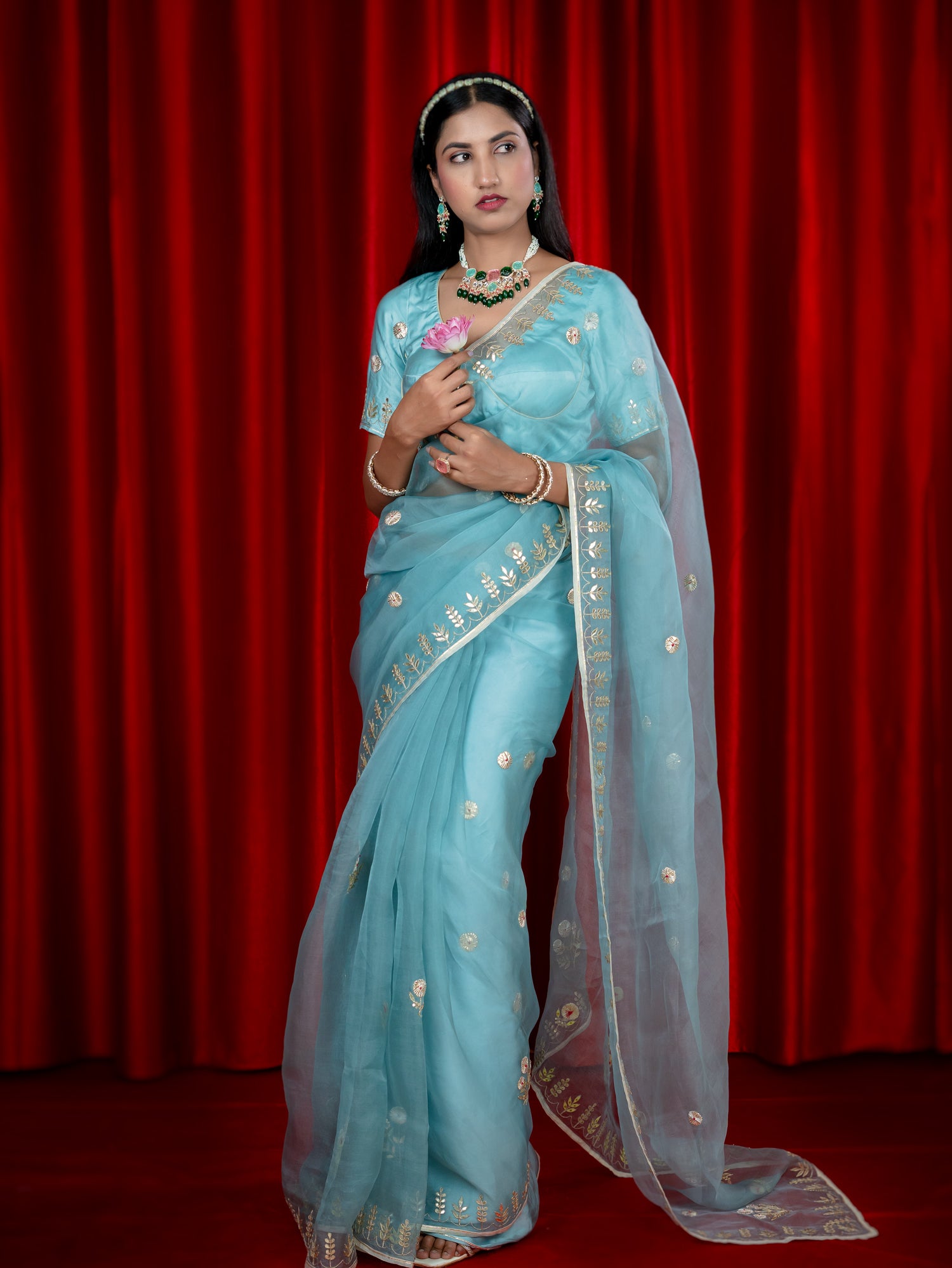 Malhaar Mint Gota Patti Saree