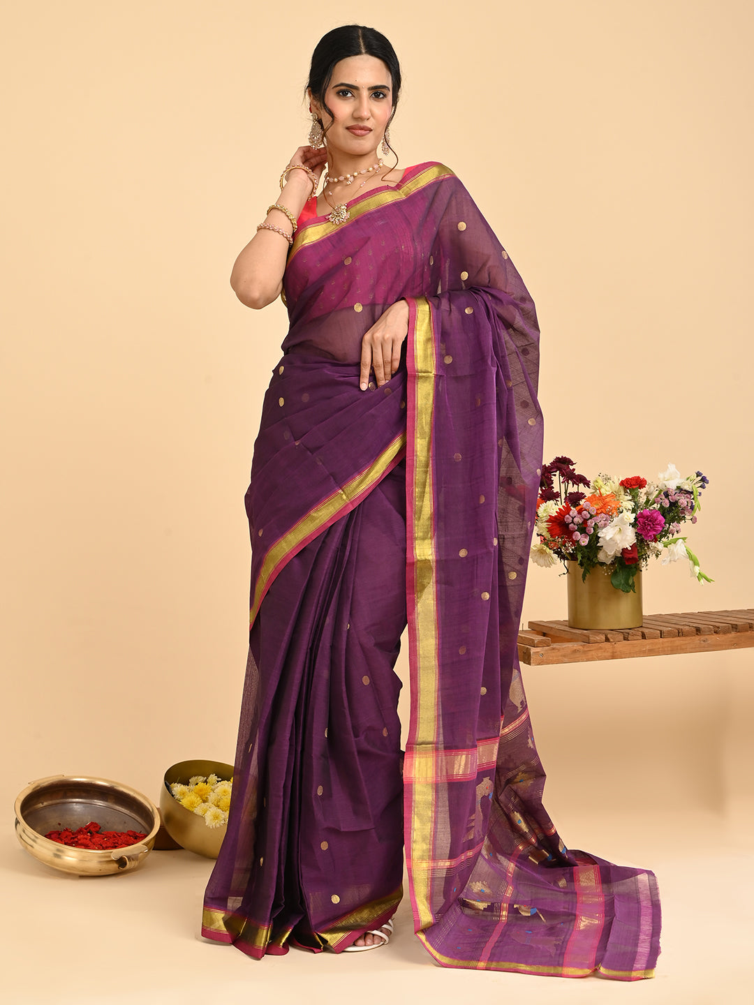 Popat Purple Venkatagiri Saree