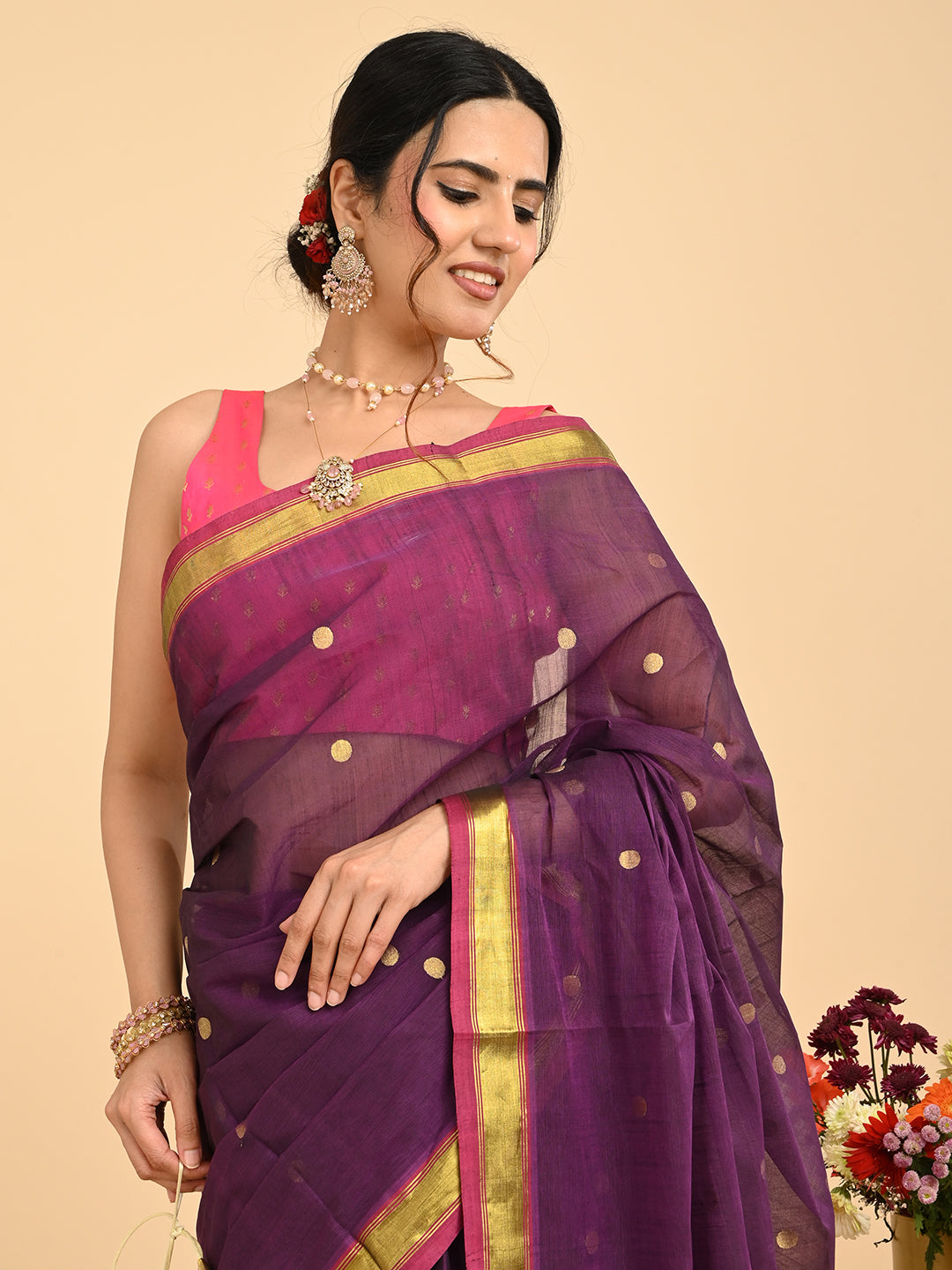 Popat Purple Venkatagiri Saree