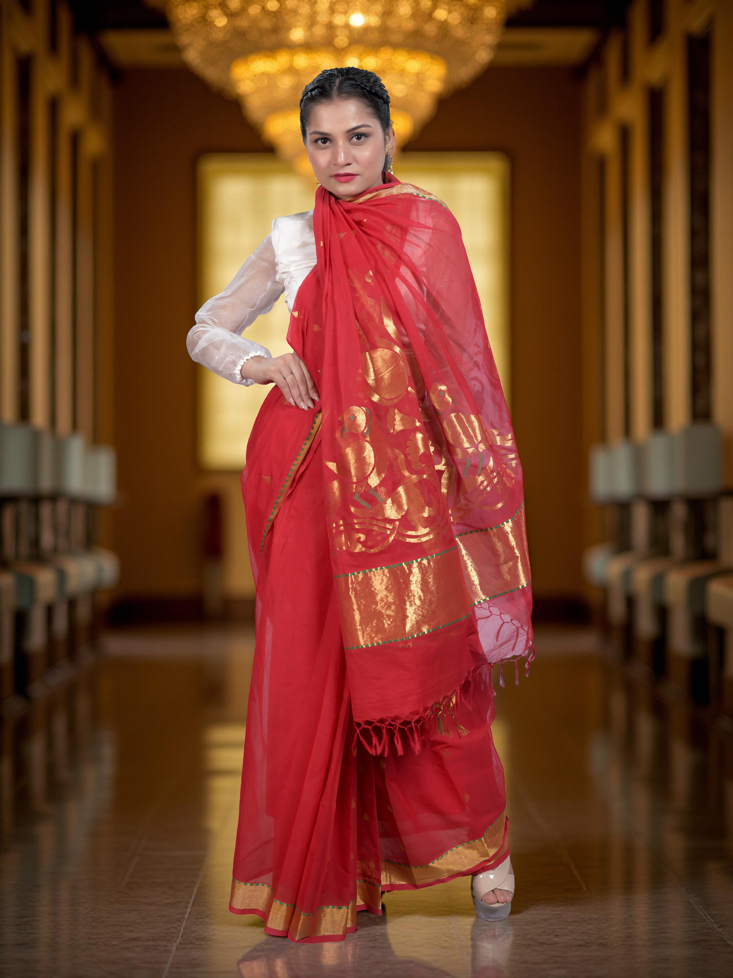 Popat Red Venkatagiri Saree