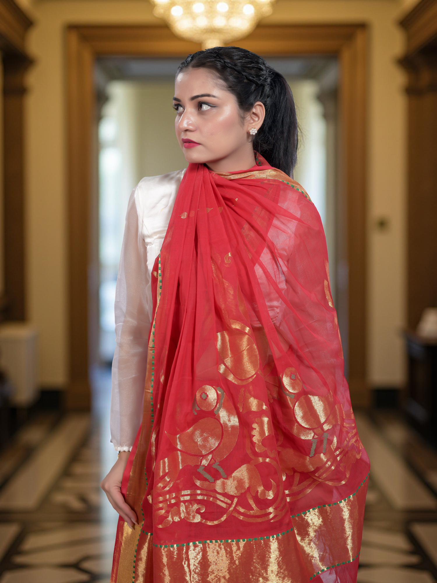 Popat Red Venkatagiri Saree
