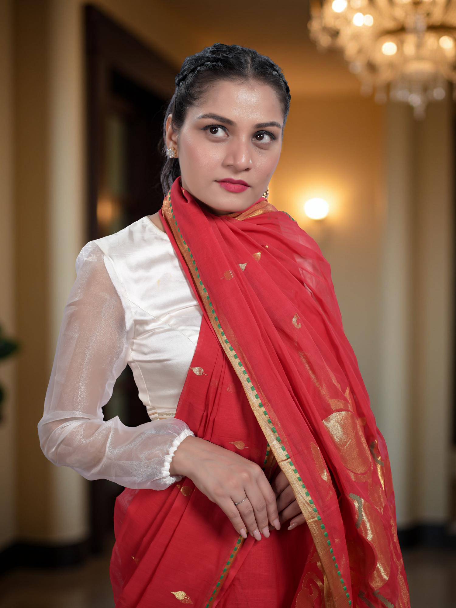 Popat Red Venkatagiri Saree