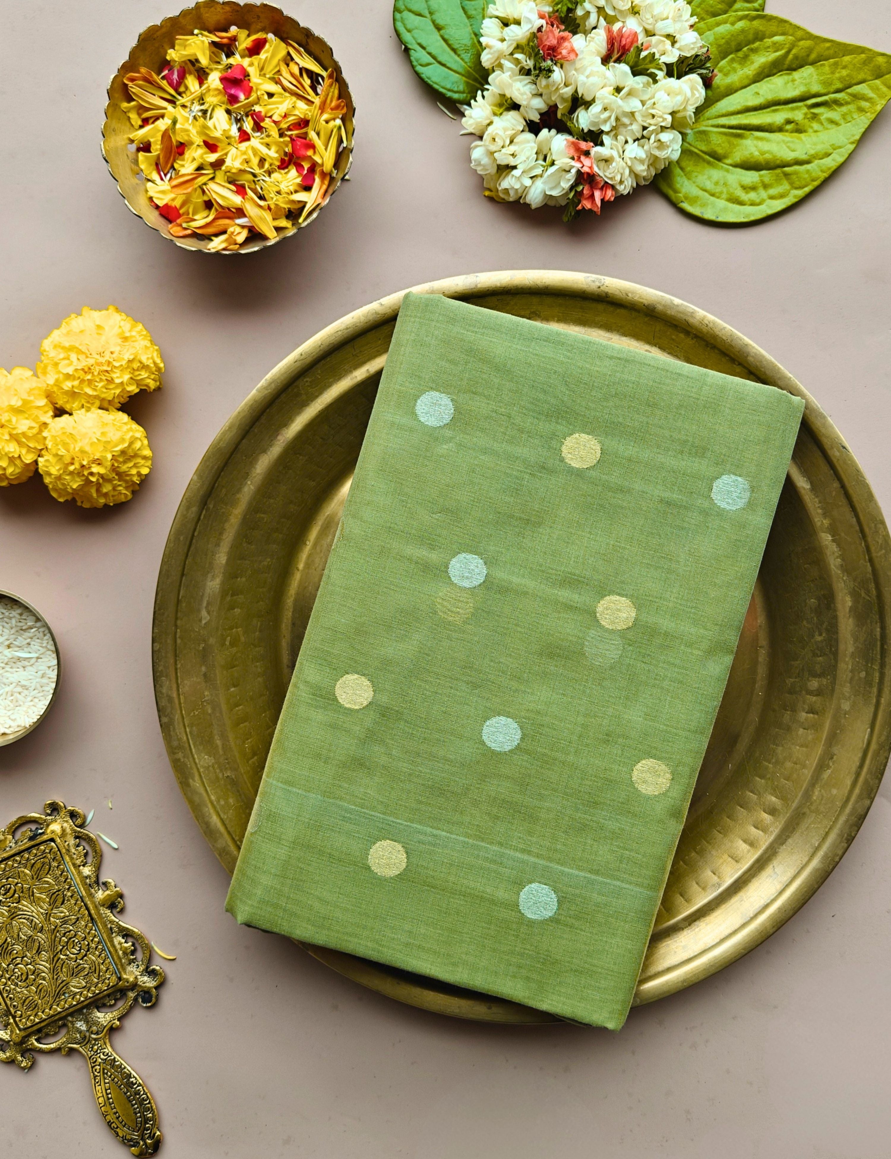 Mor Limegreen Venkatagiri Jamdani Saree