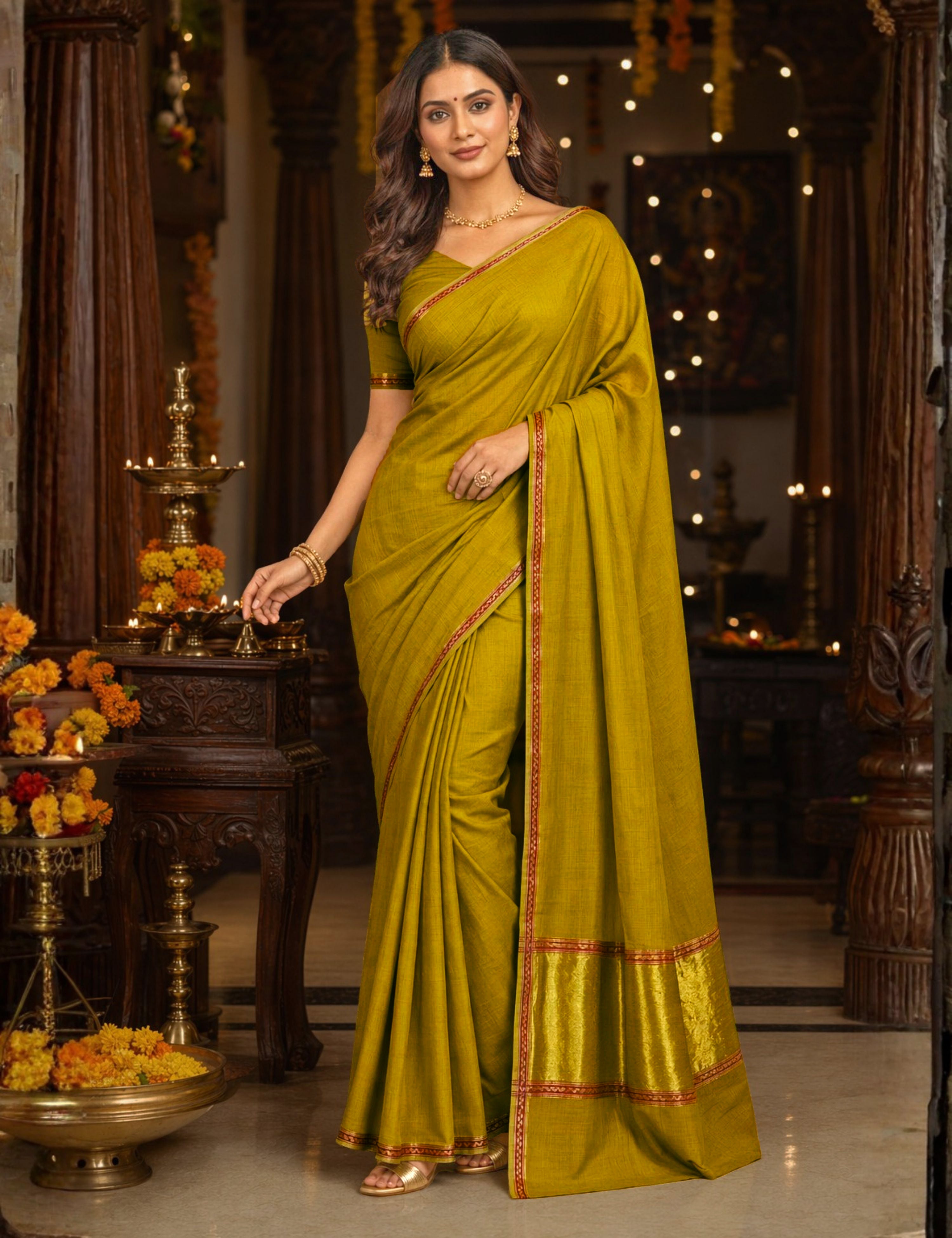 Muthukodi Limegreen Venkatagiri Saree