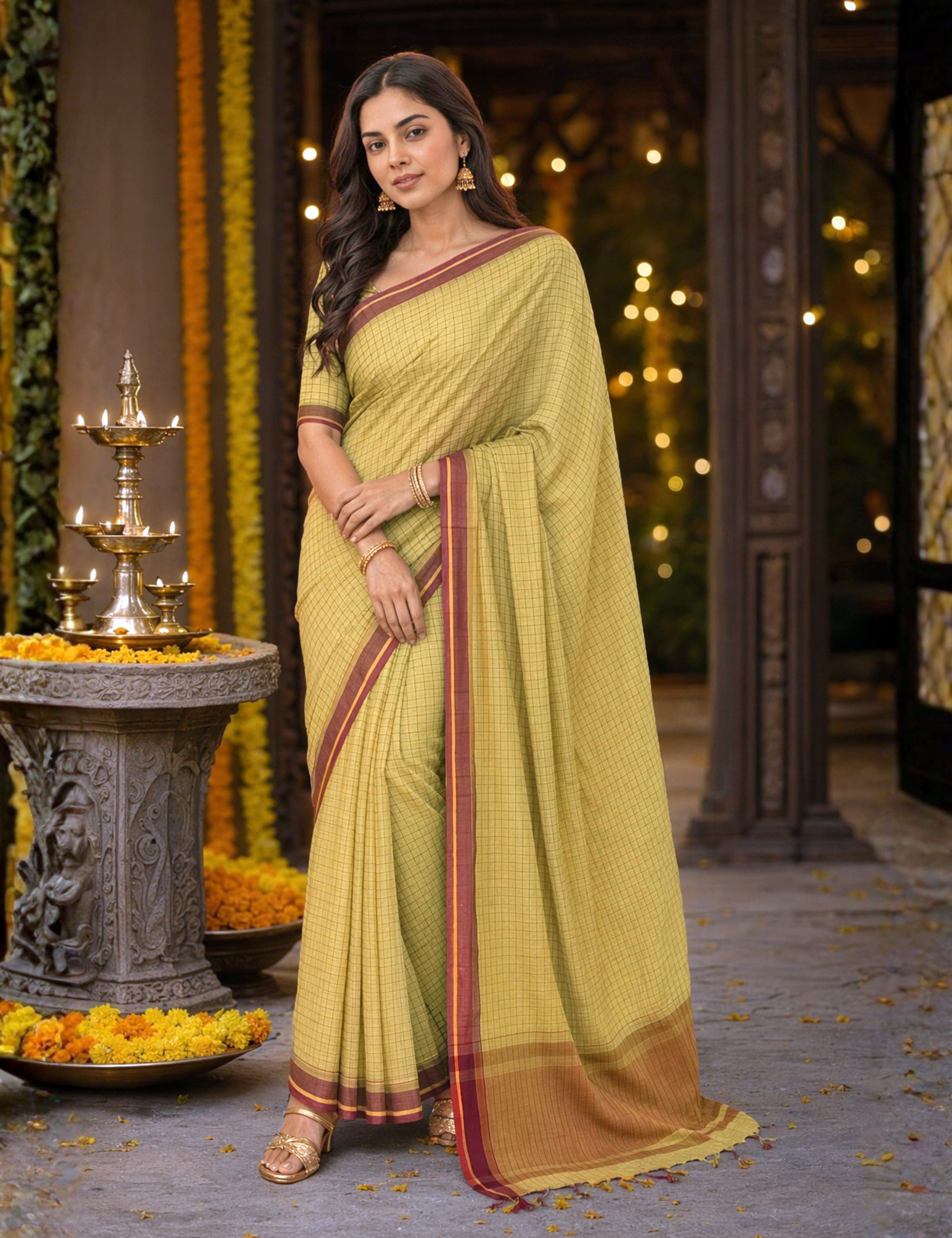 Kattam Mustard Venkatagiri Saree