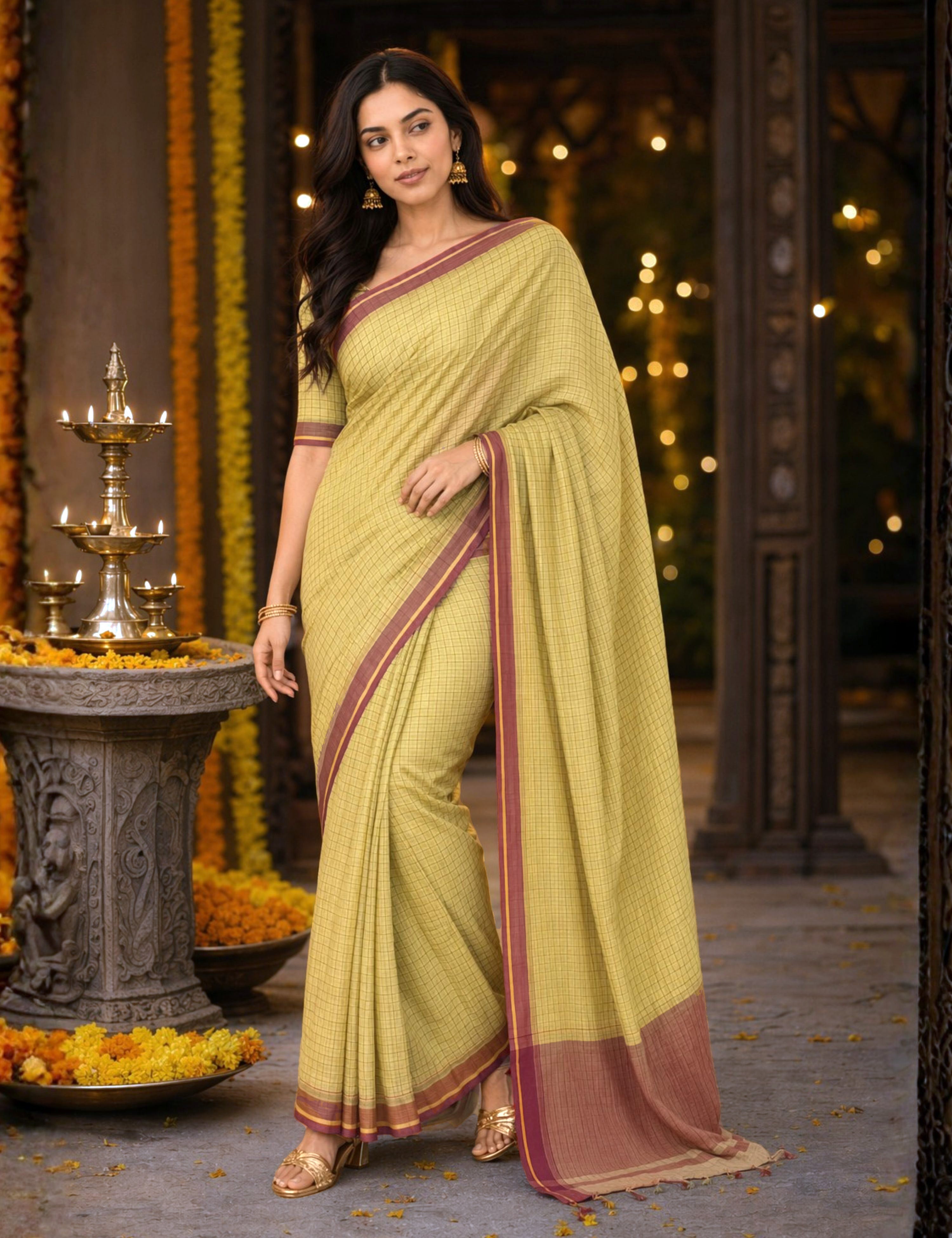 Kattam Mustard Venkatagiri Saree