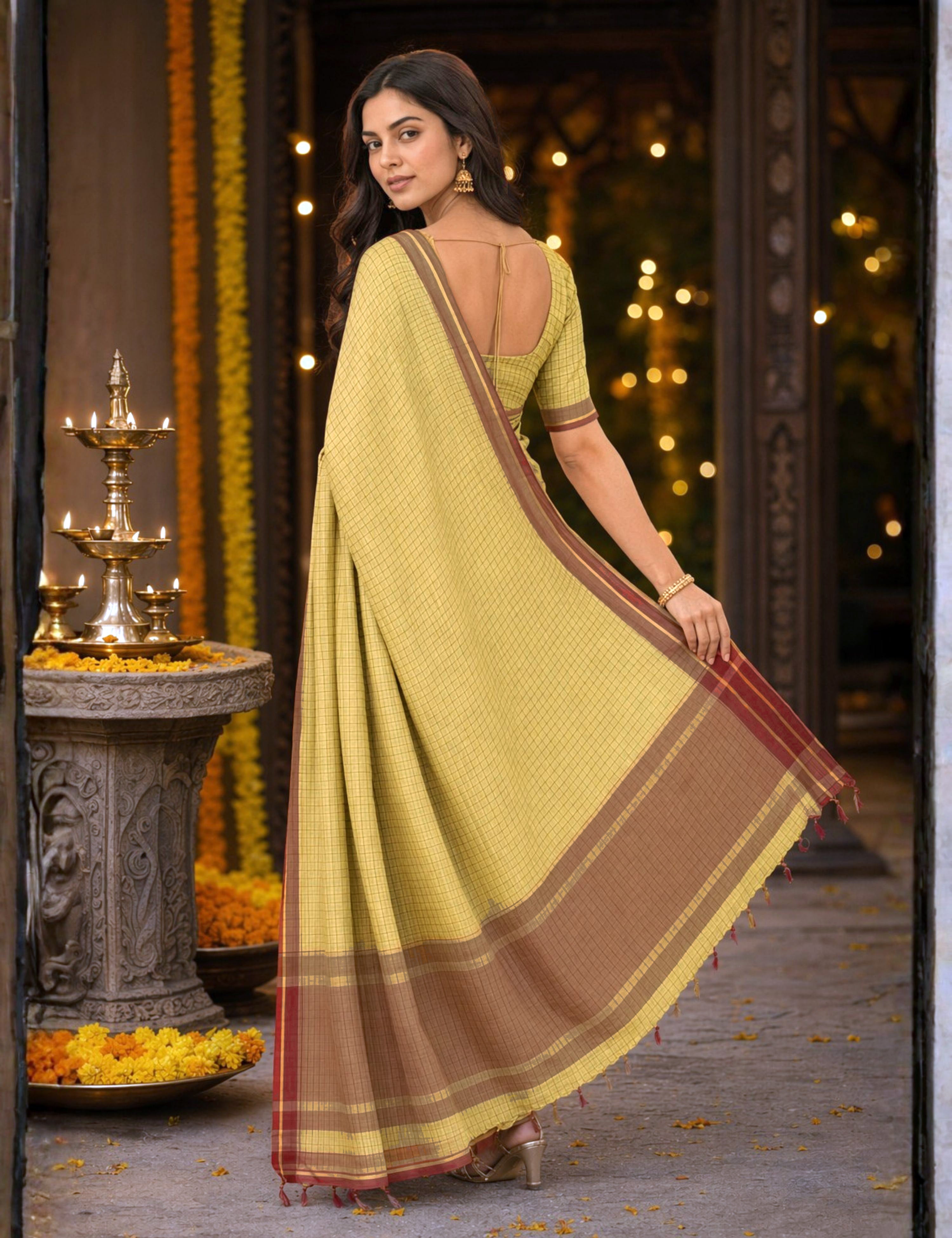 Kattam Mustard Venkatagiri Saree