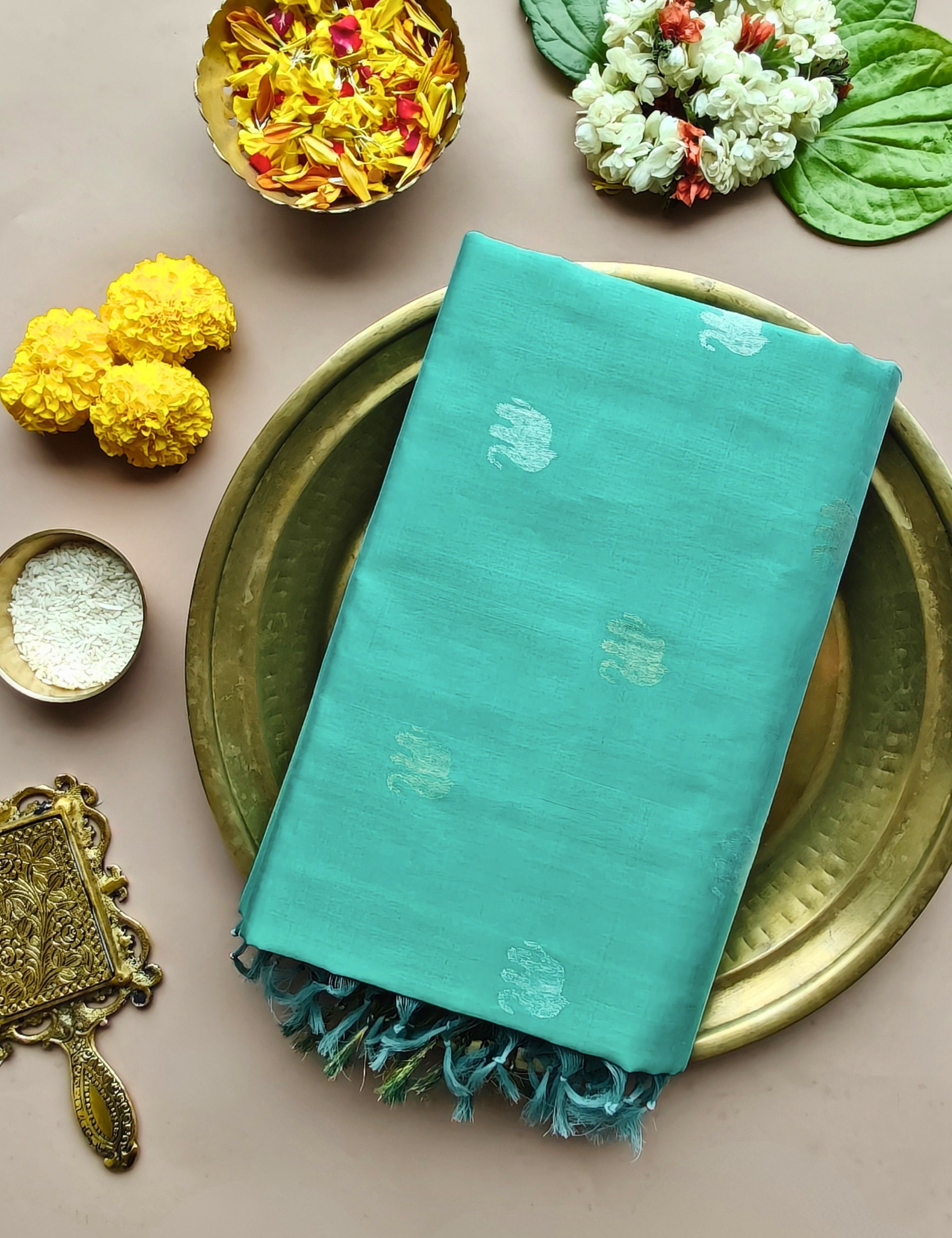 Airavat Sea-Green Venkatagiri Saree
