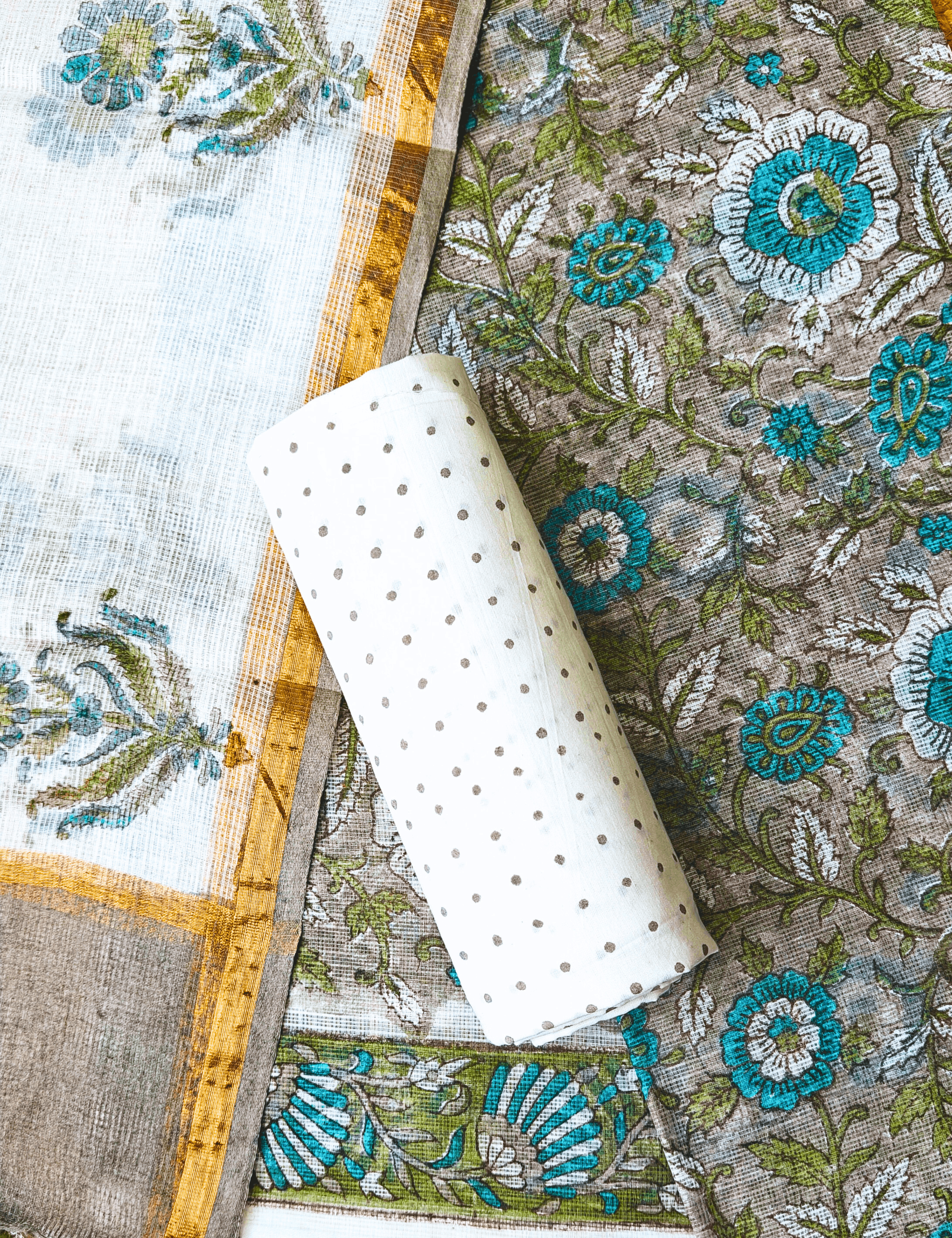 Vaayu Grey Bagru Dress Material