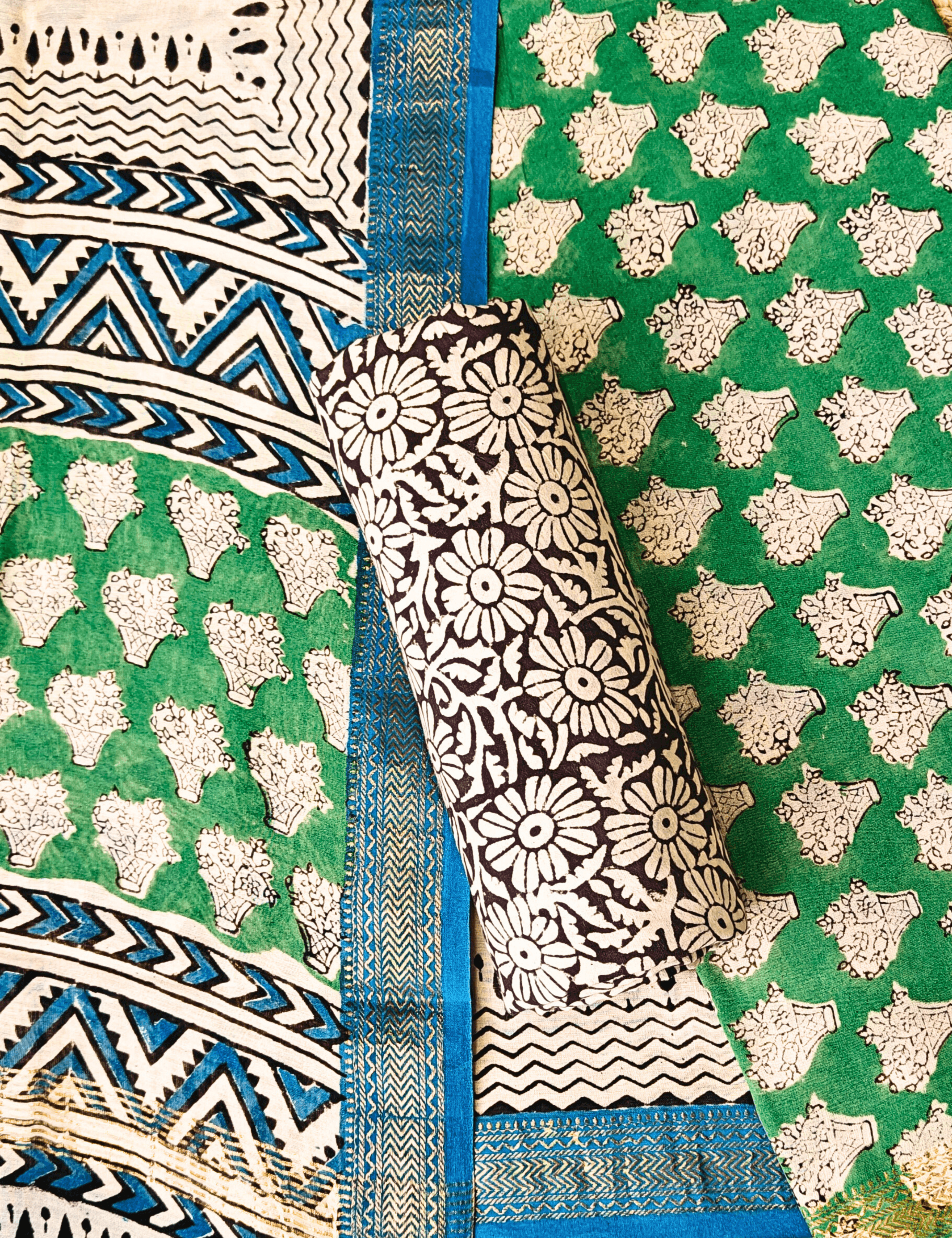 Rangeen Green Bagru Dress Material