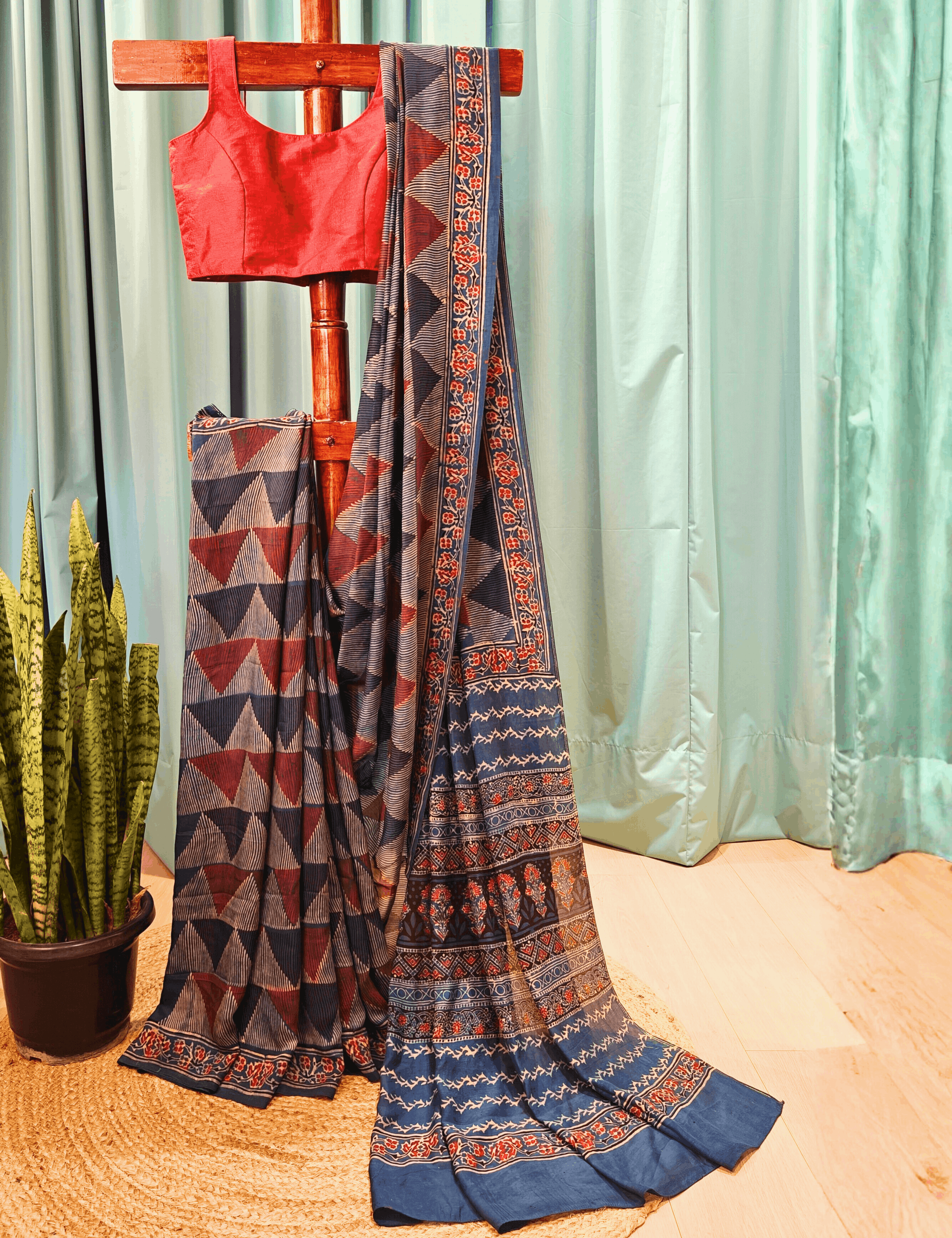 Tikon Indigo Ajrakh Saree