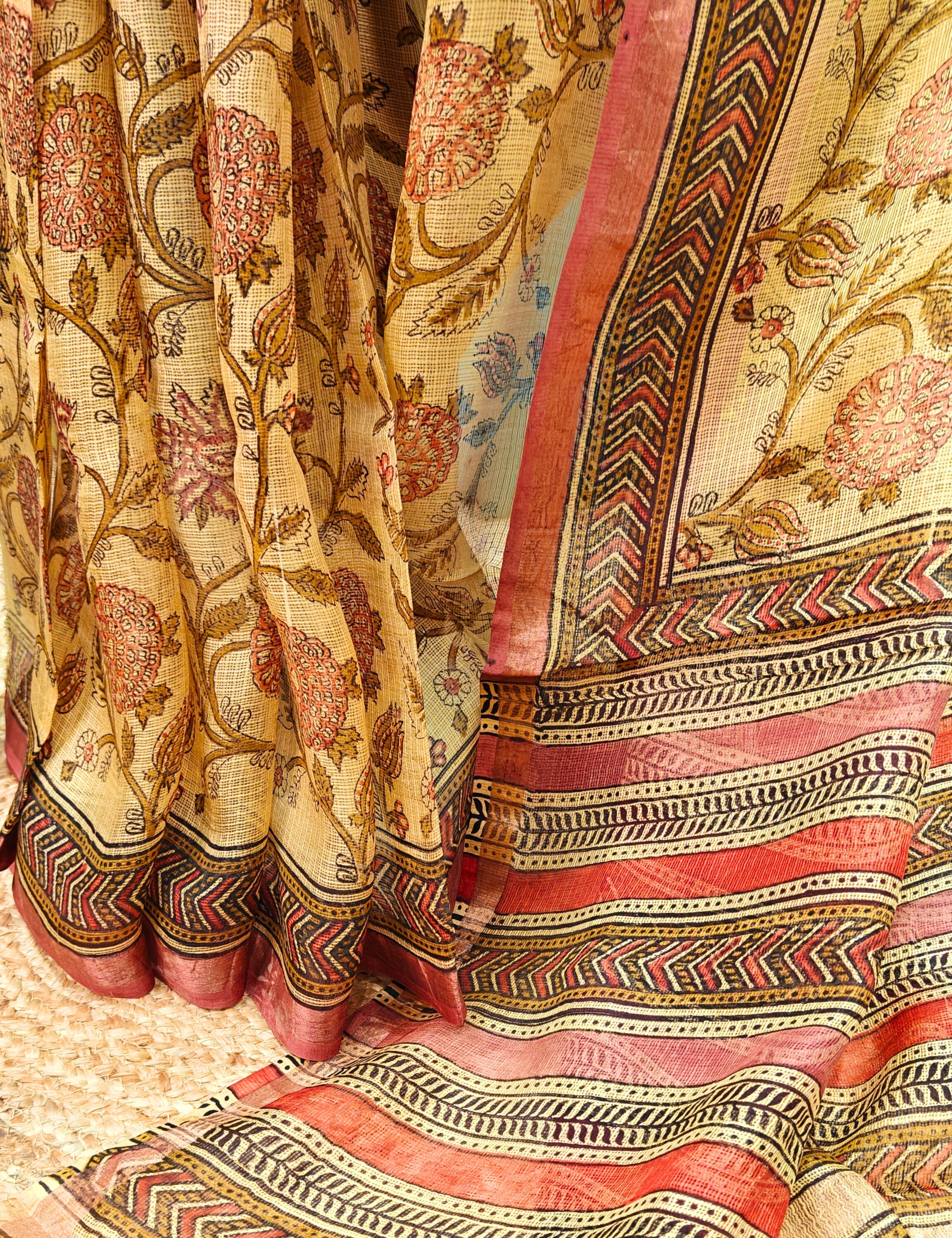Vatika Cream Bagru Saree