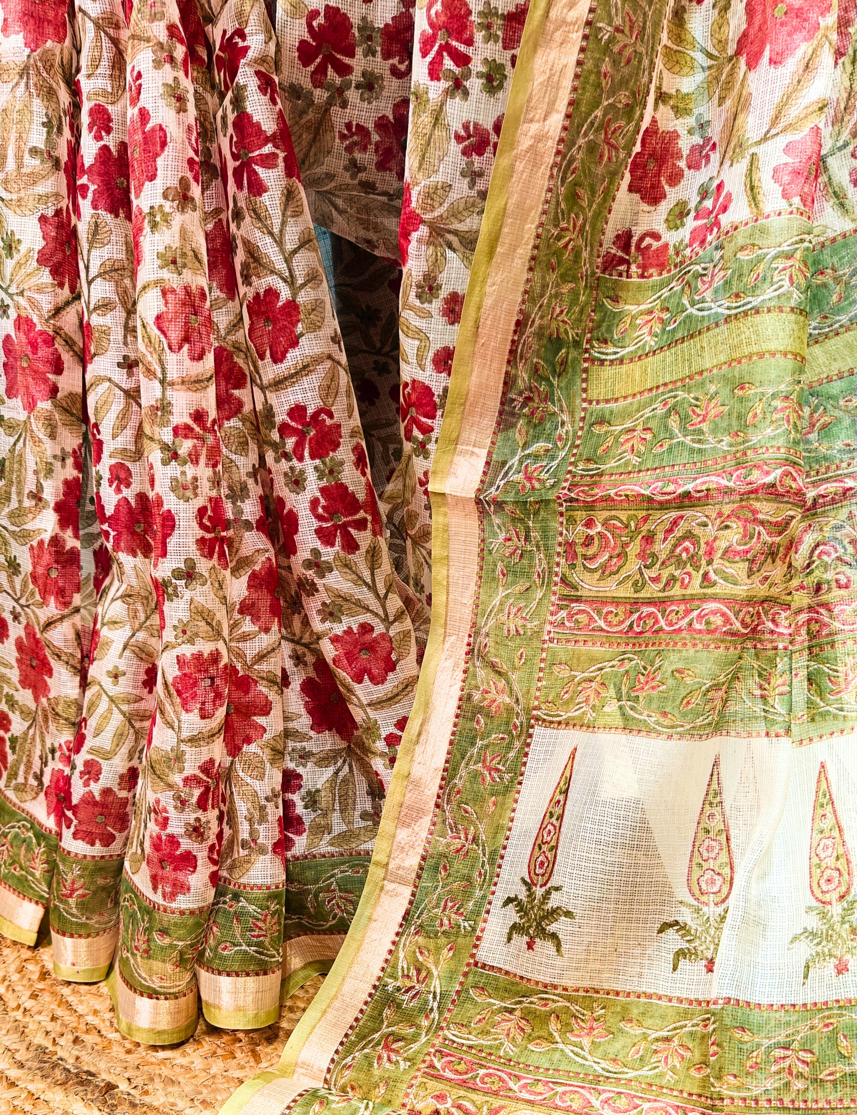 Vatika Limegreen Bagru Saree