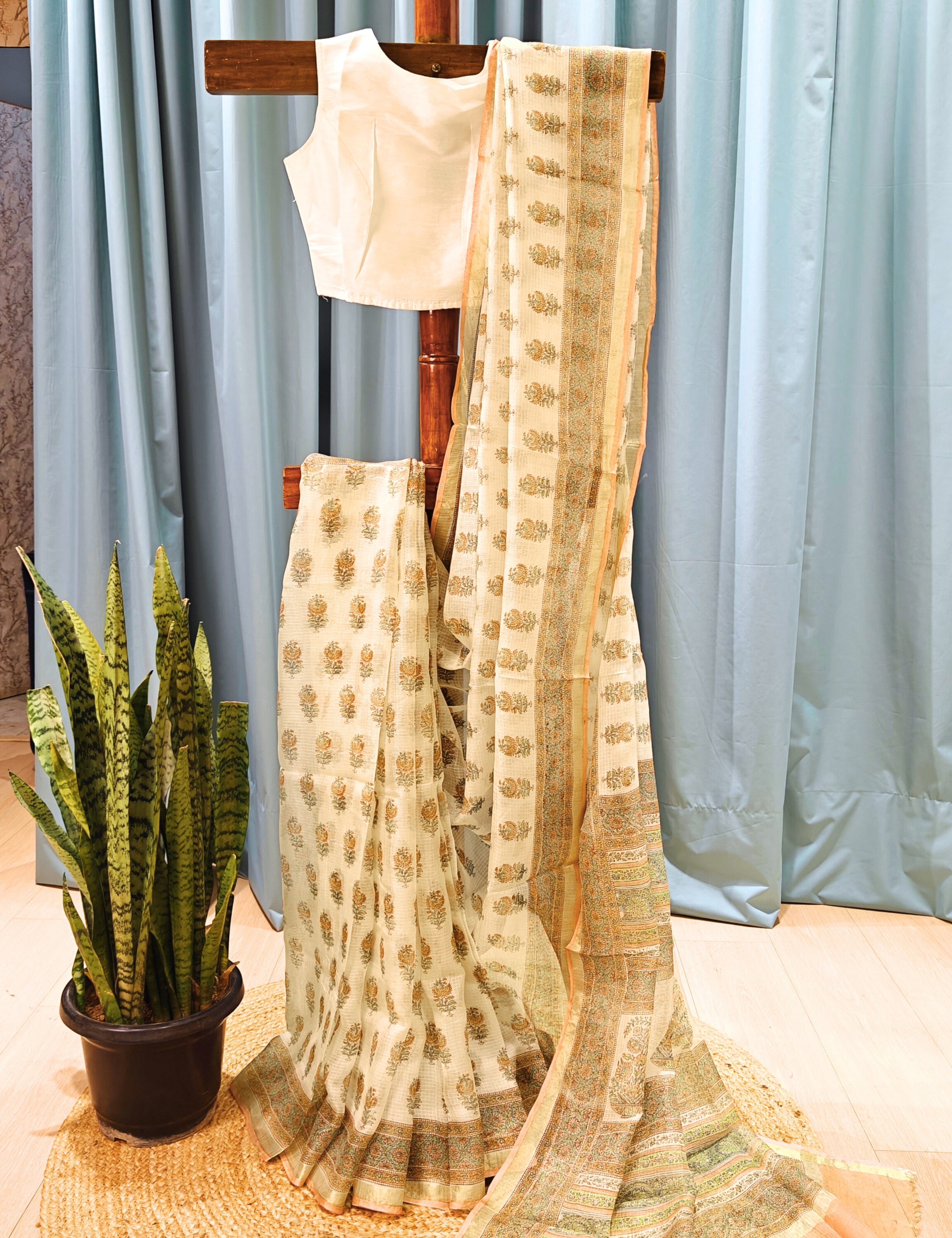 Vatika Peach Bagru Saree