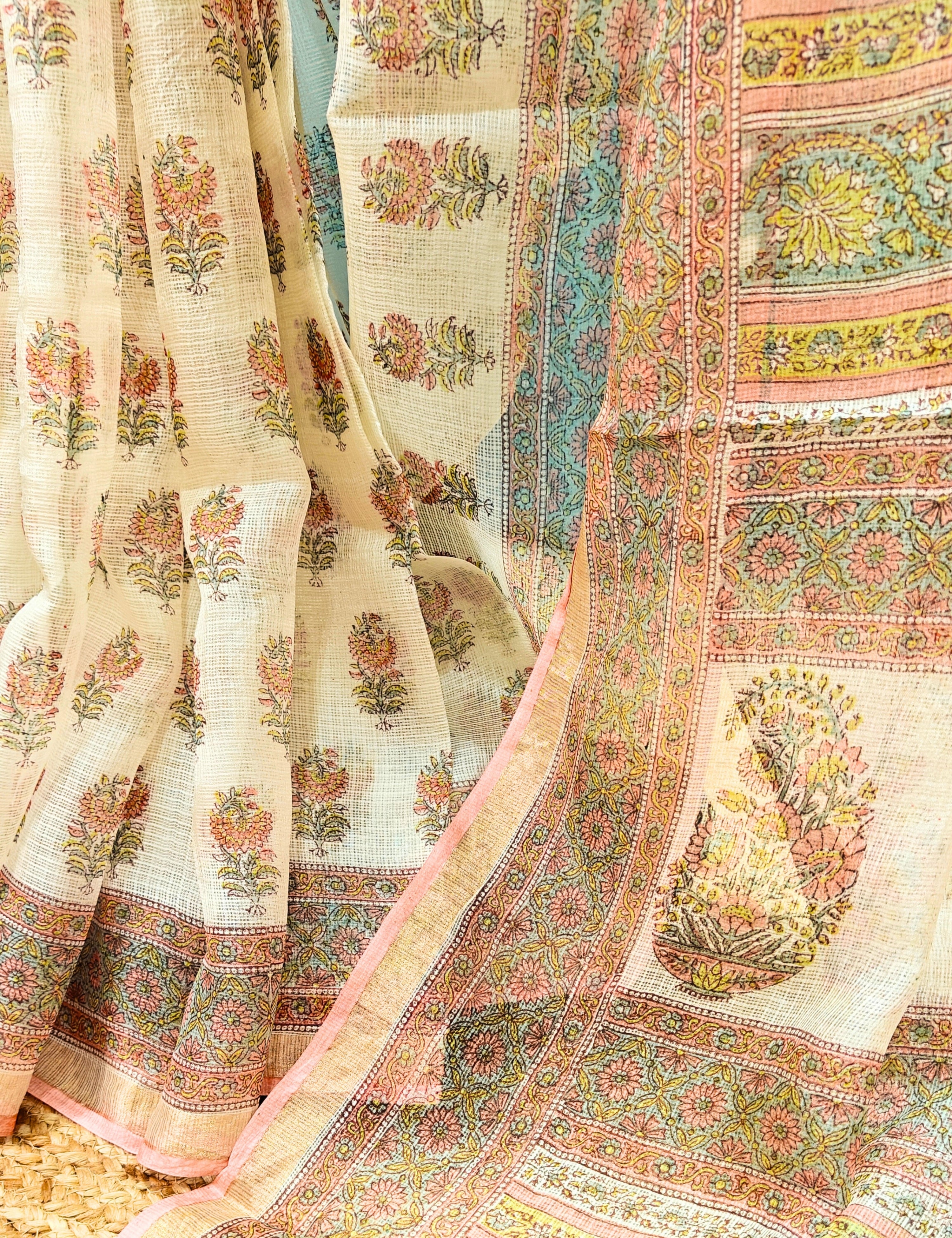 Vatika Peach Bagru Saree