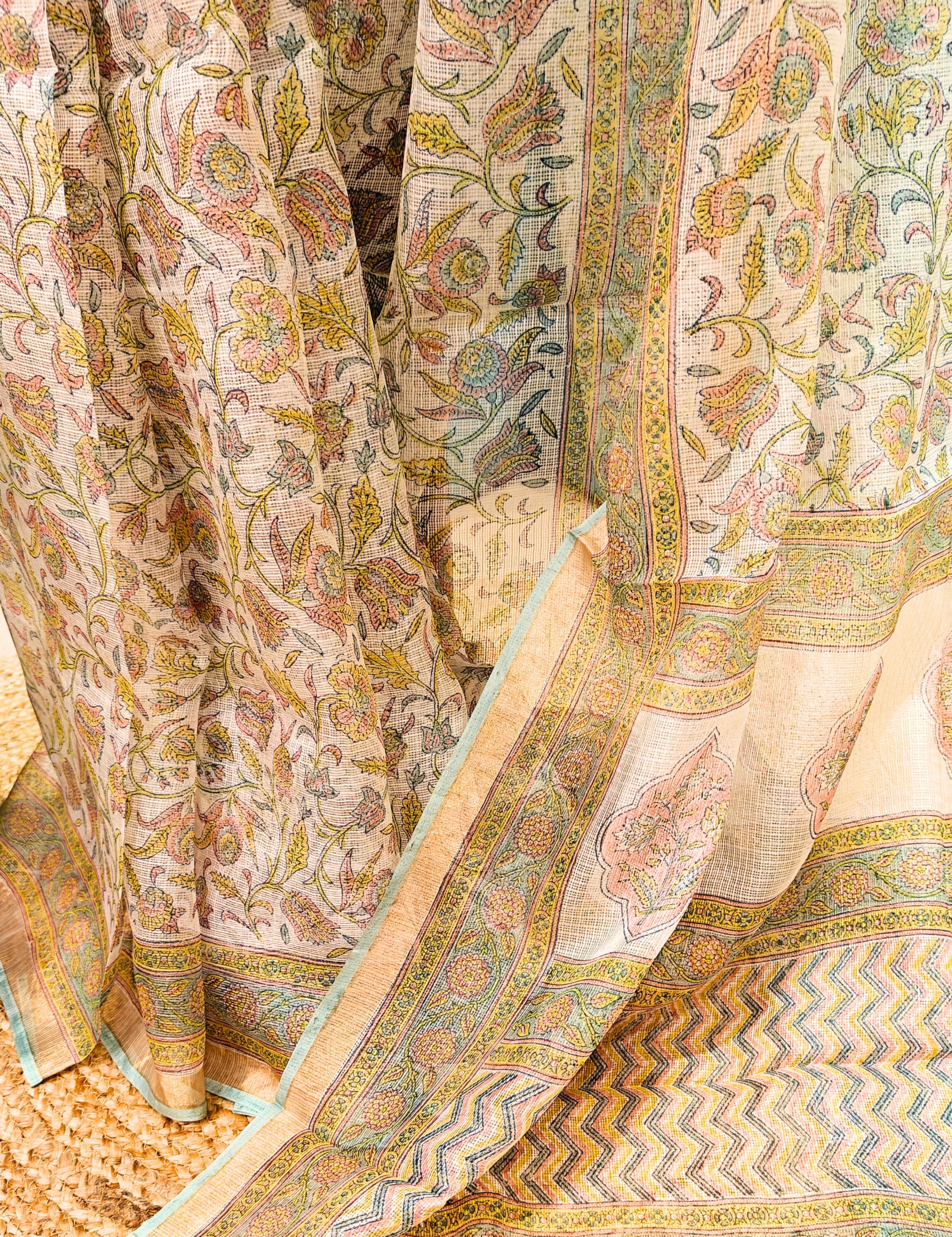 Vatika Seagreen Bagru Saree