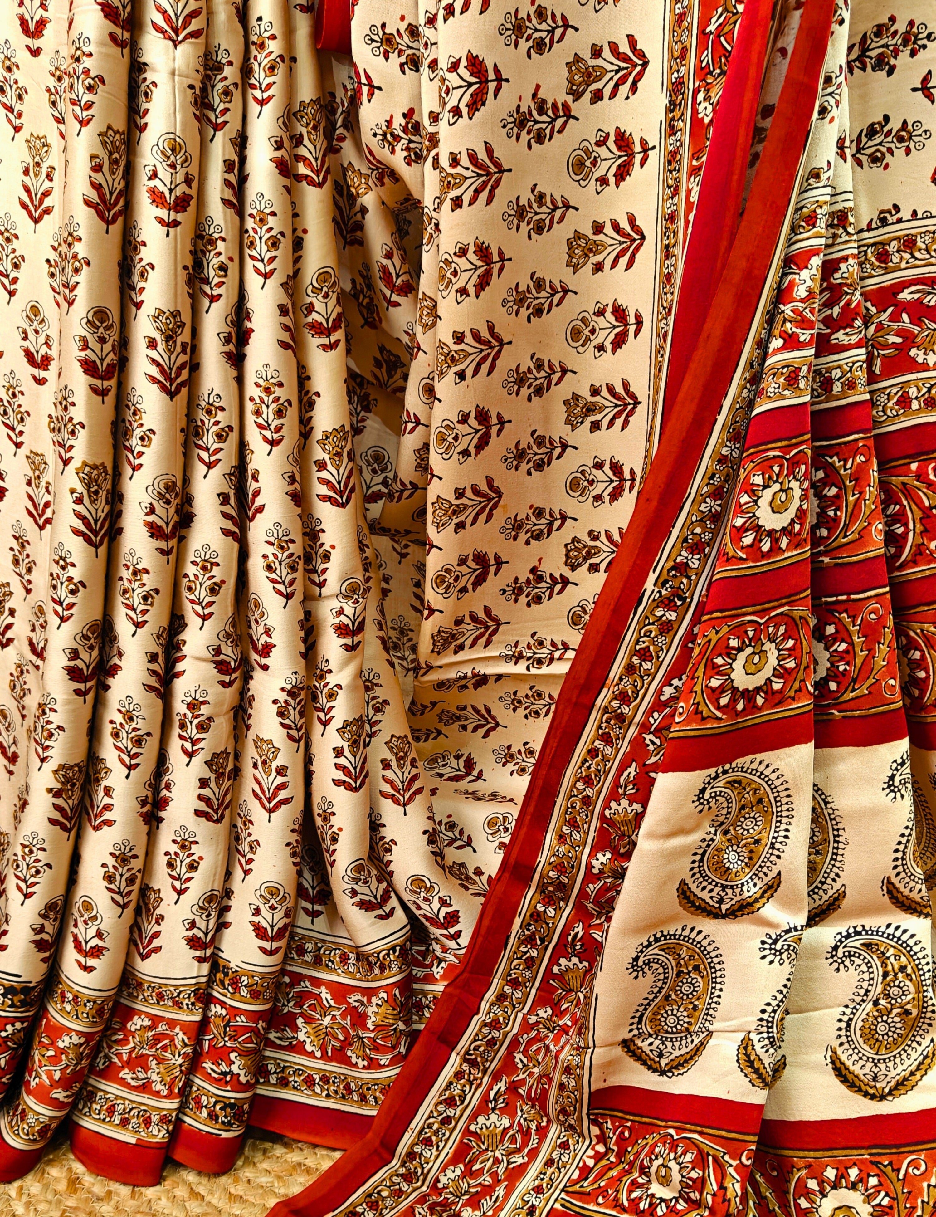Upvan Beige Bagru Saree