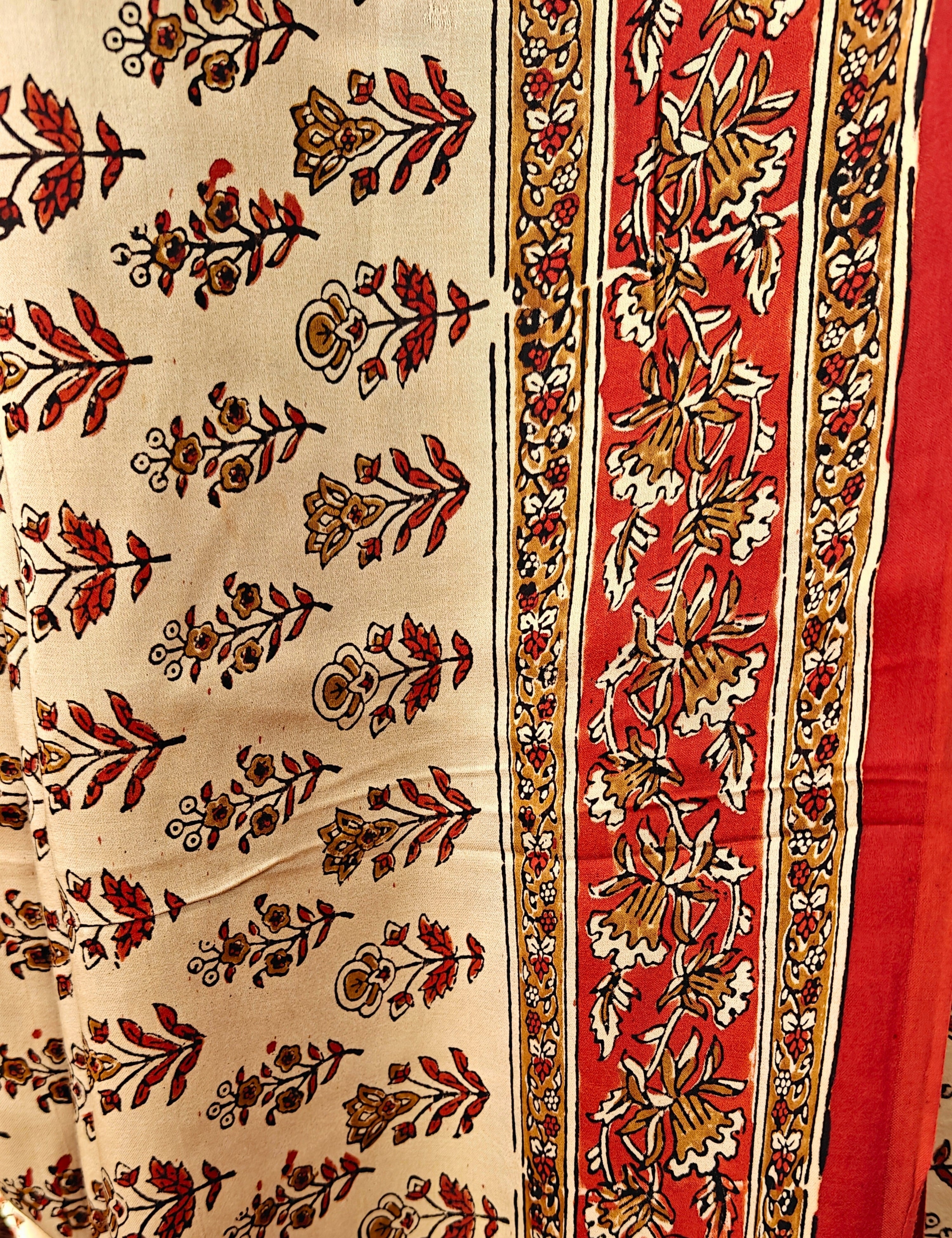 Upvan Beige Bagru Saree
