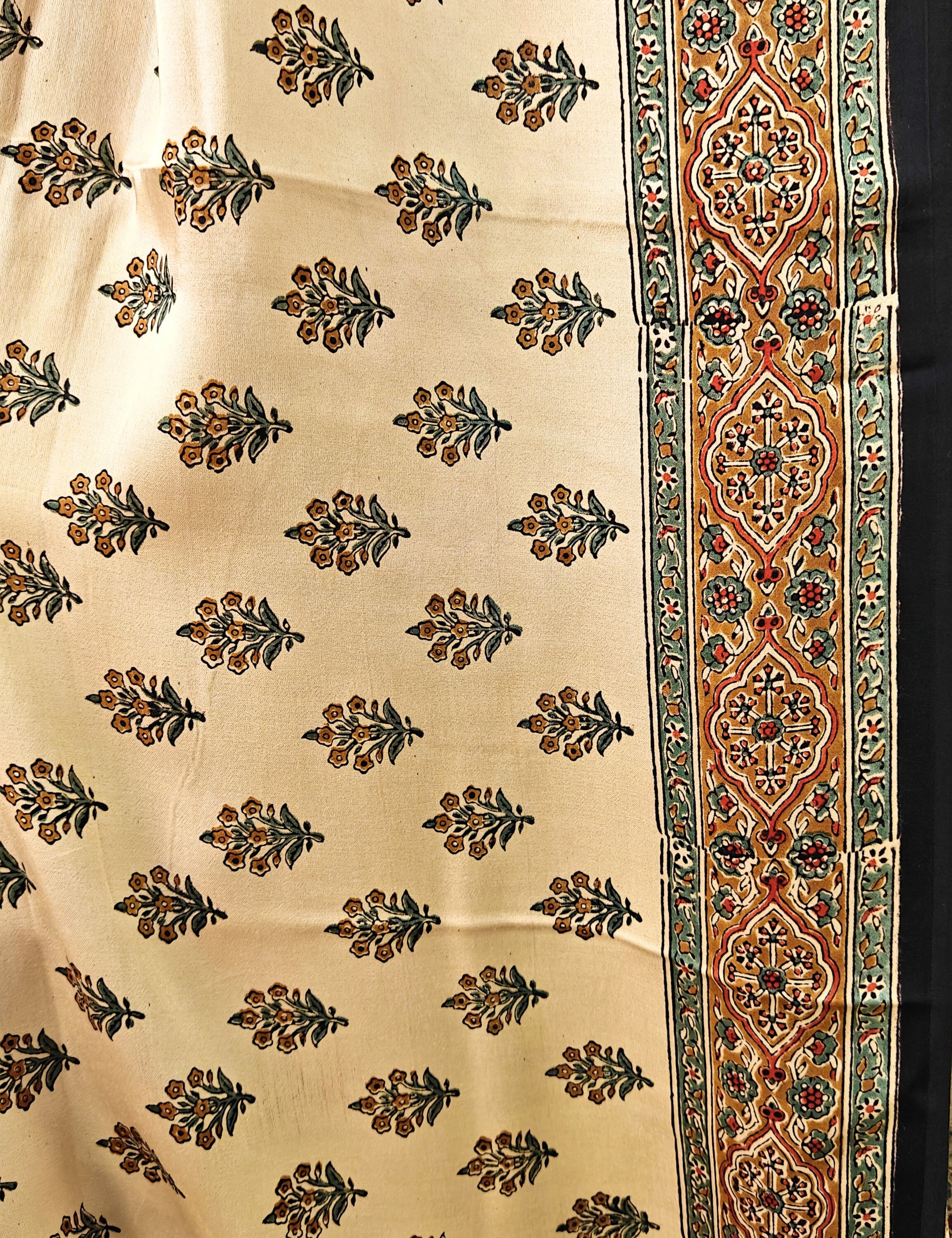 Upvan Khaki Bagru Saree