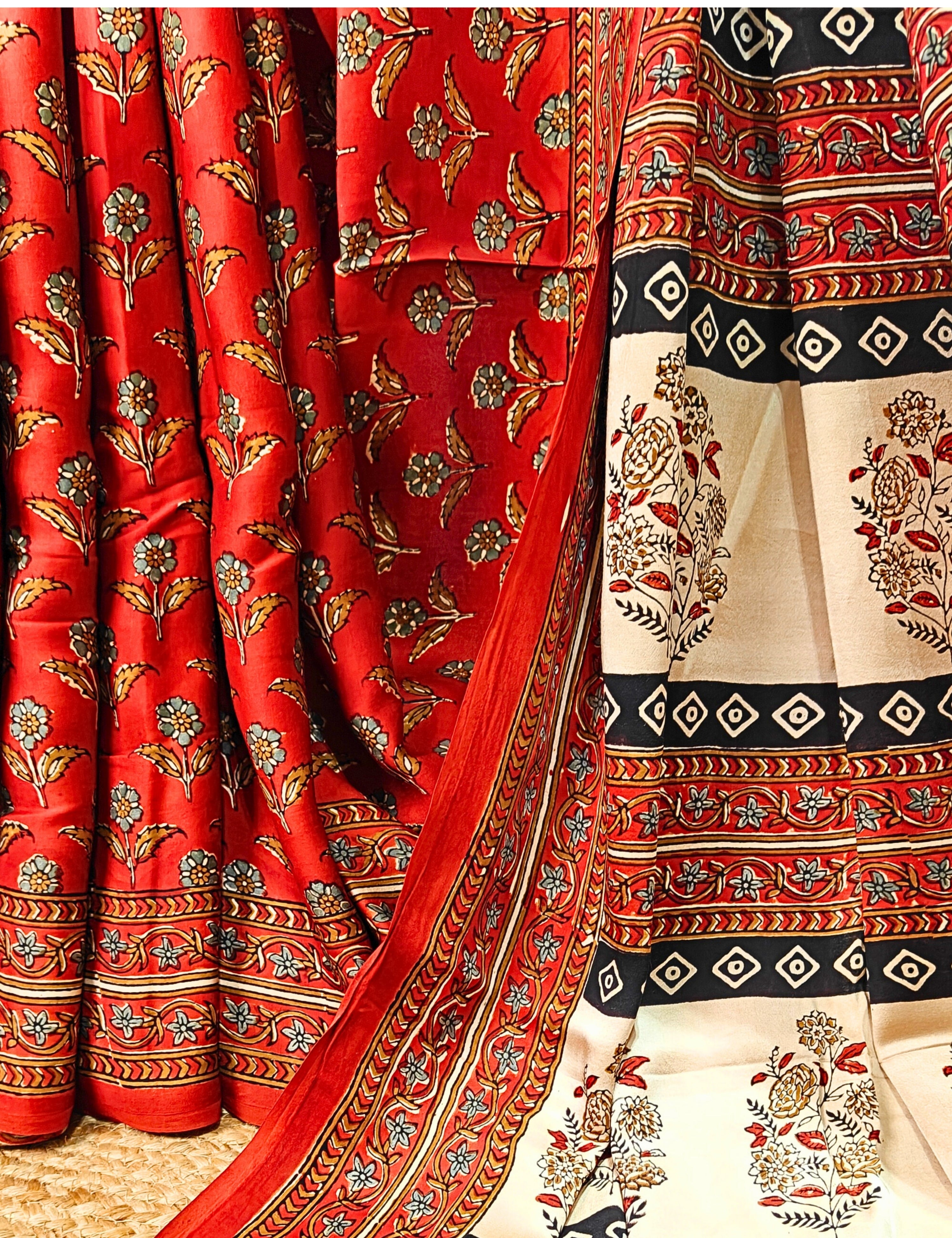 Upvan Maroon Bagru Saree