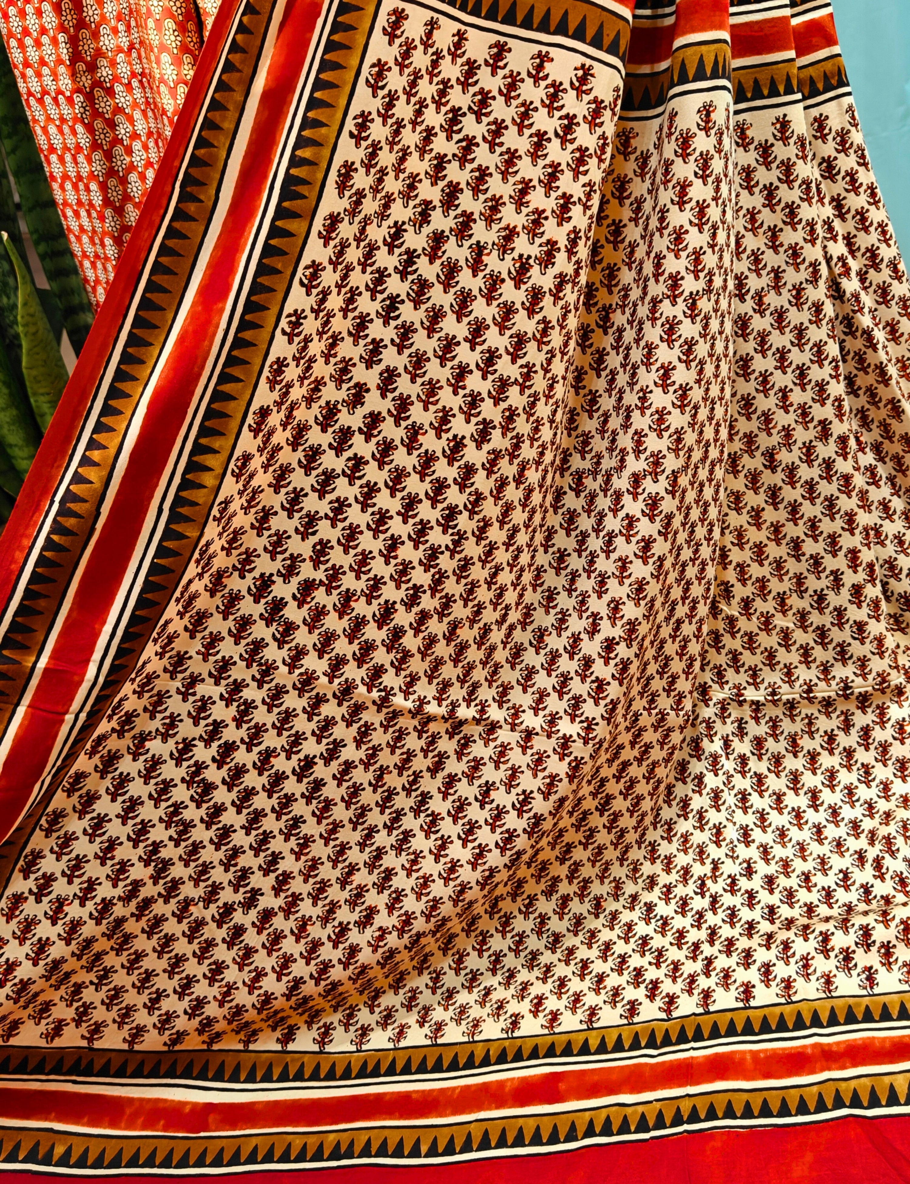Upvan Red Bagru Saree
