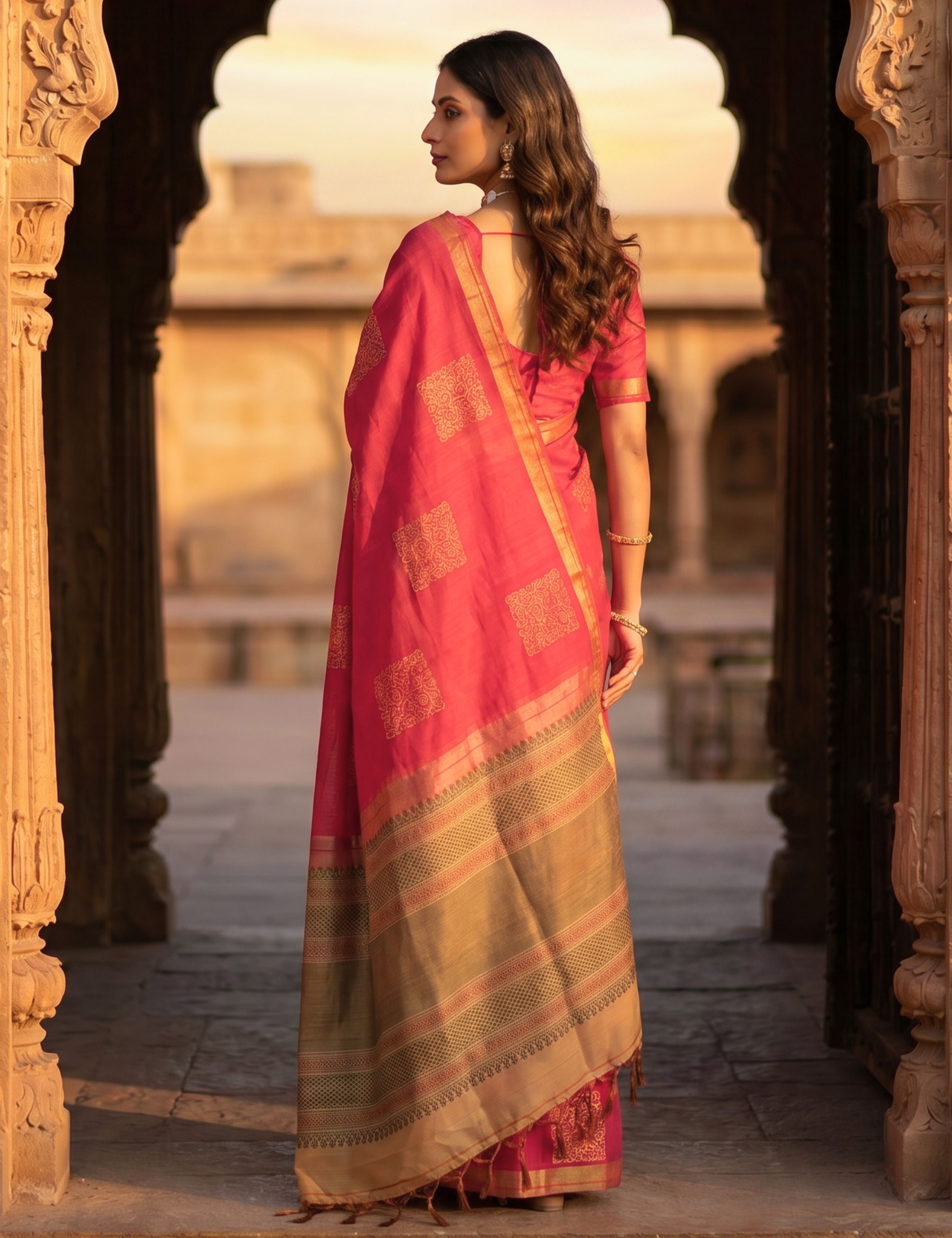 Coral Negamam Cotton Saree