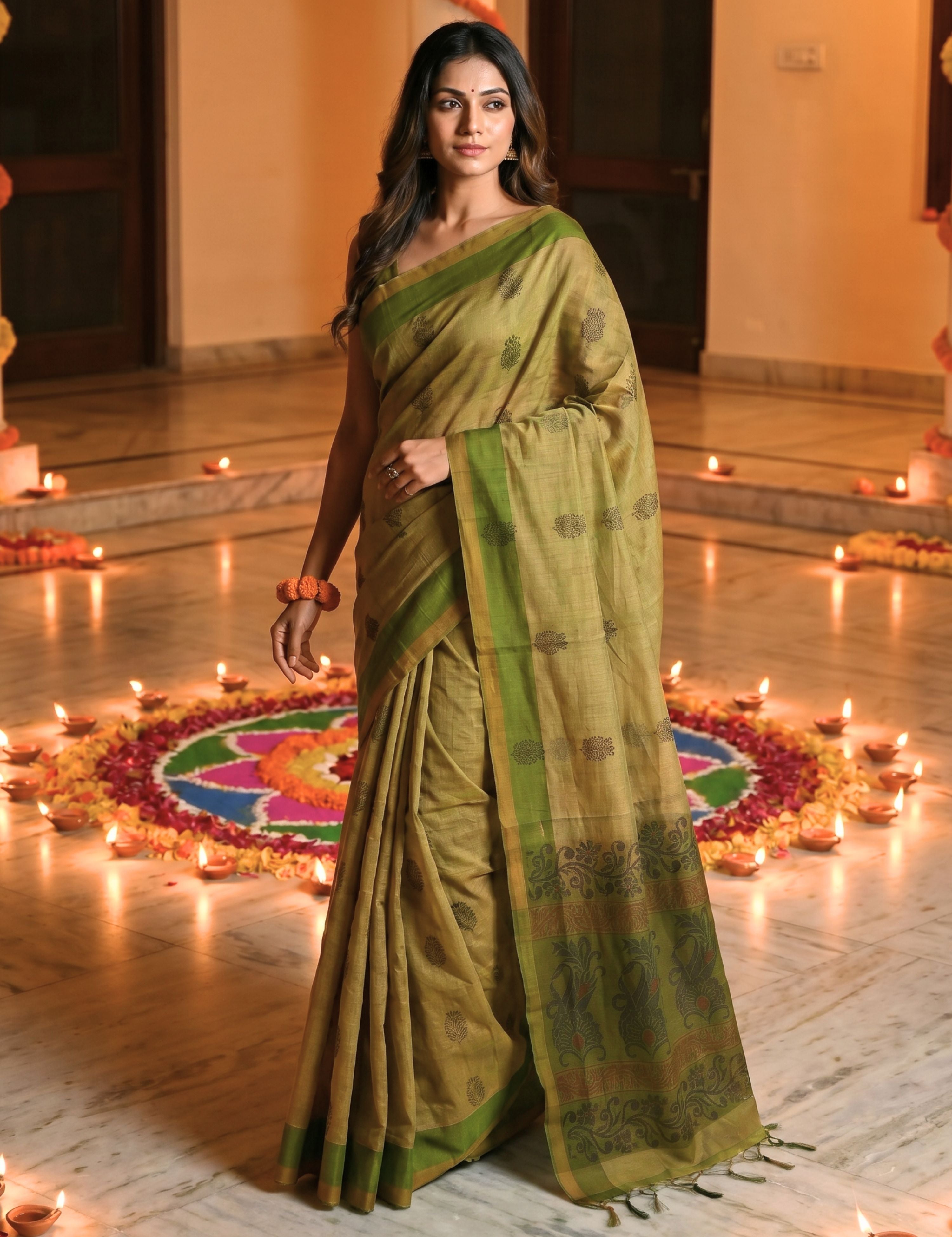 Khaki Negamam Cotton Saree