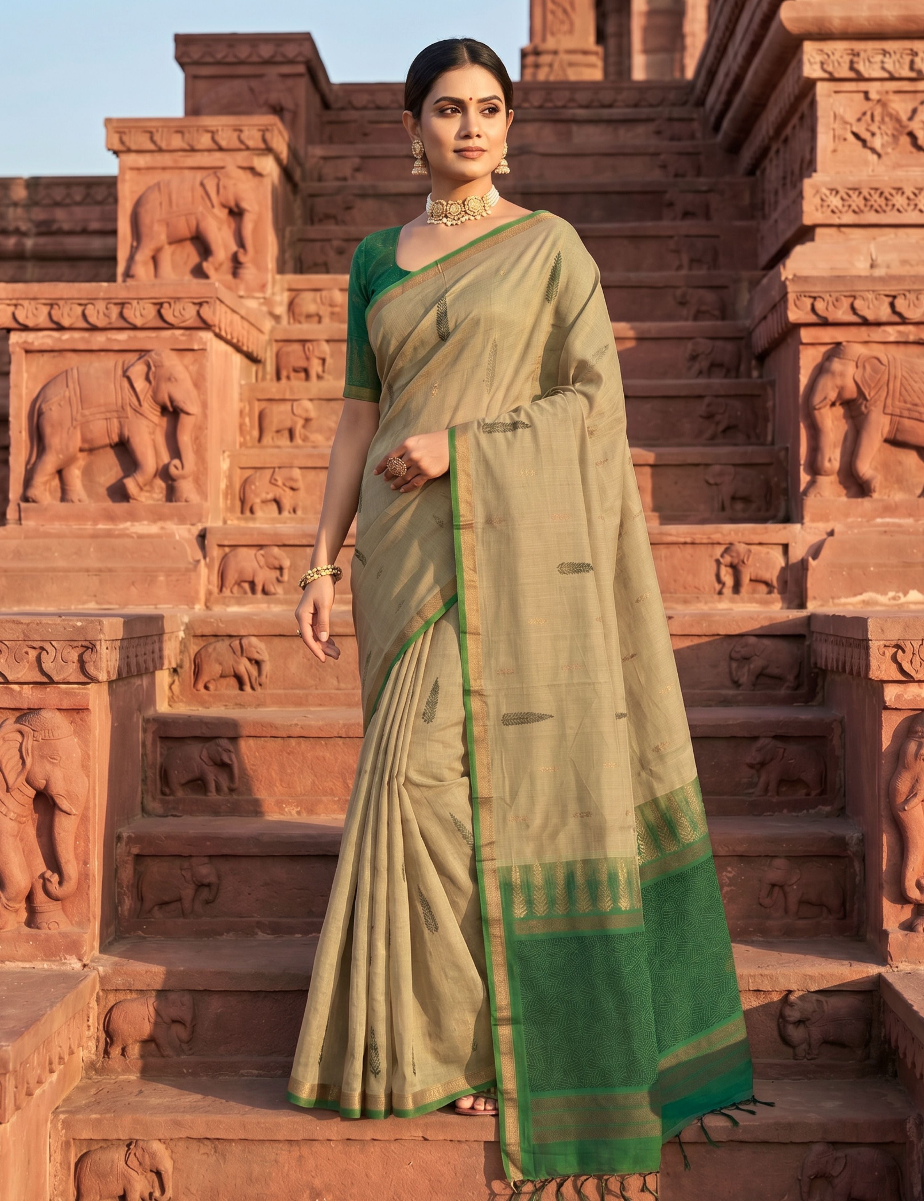 Khaki Negamam Cotton Saree