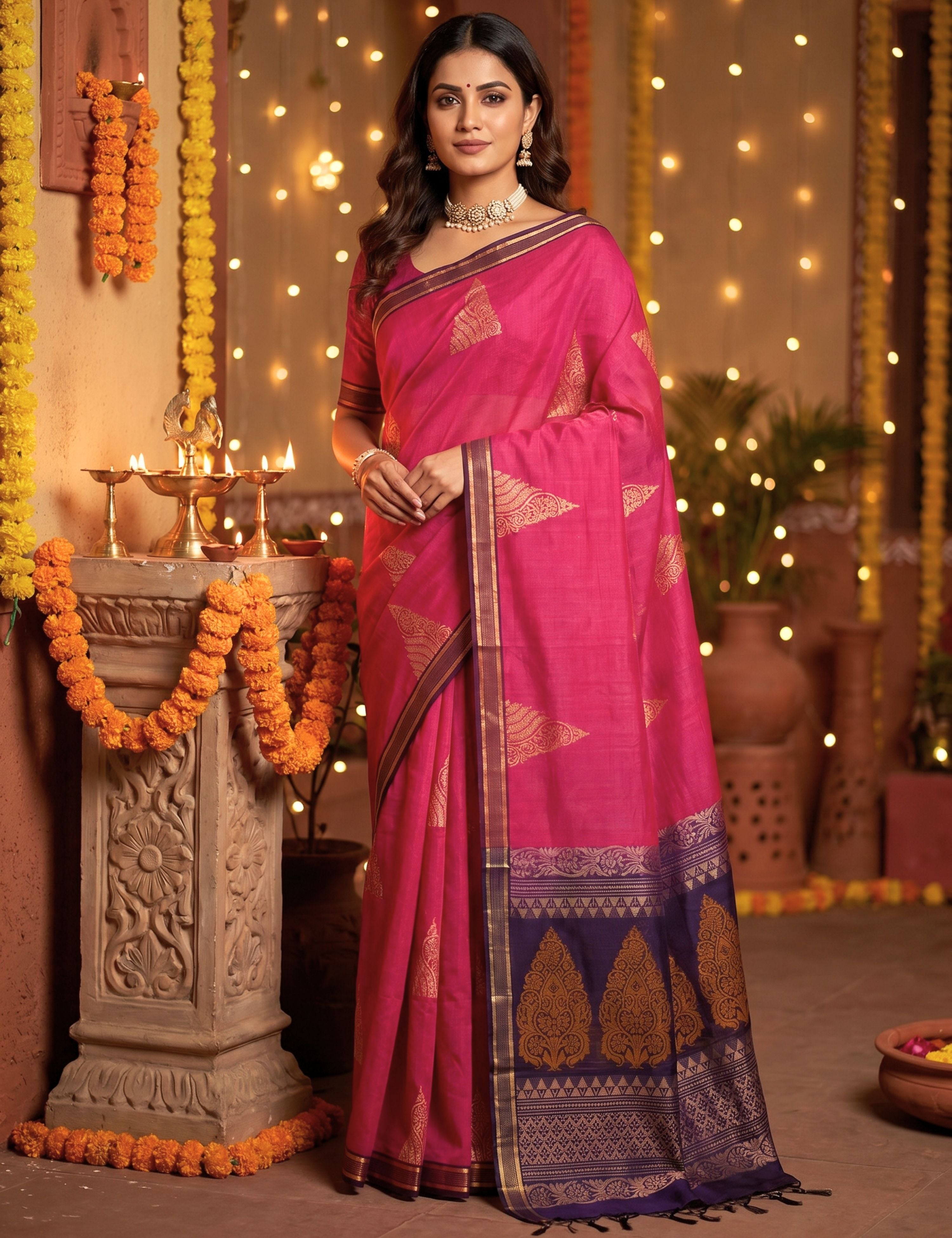 Fuchsia Negamam Cotton Saree