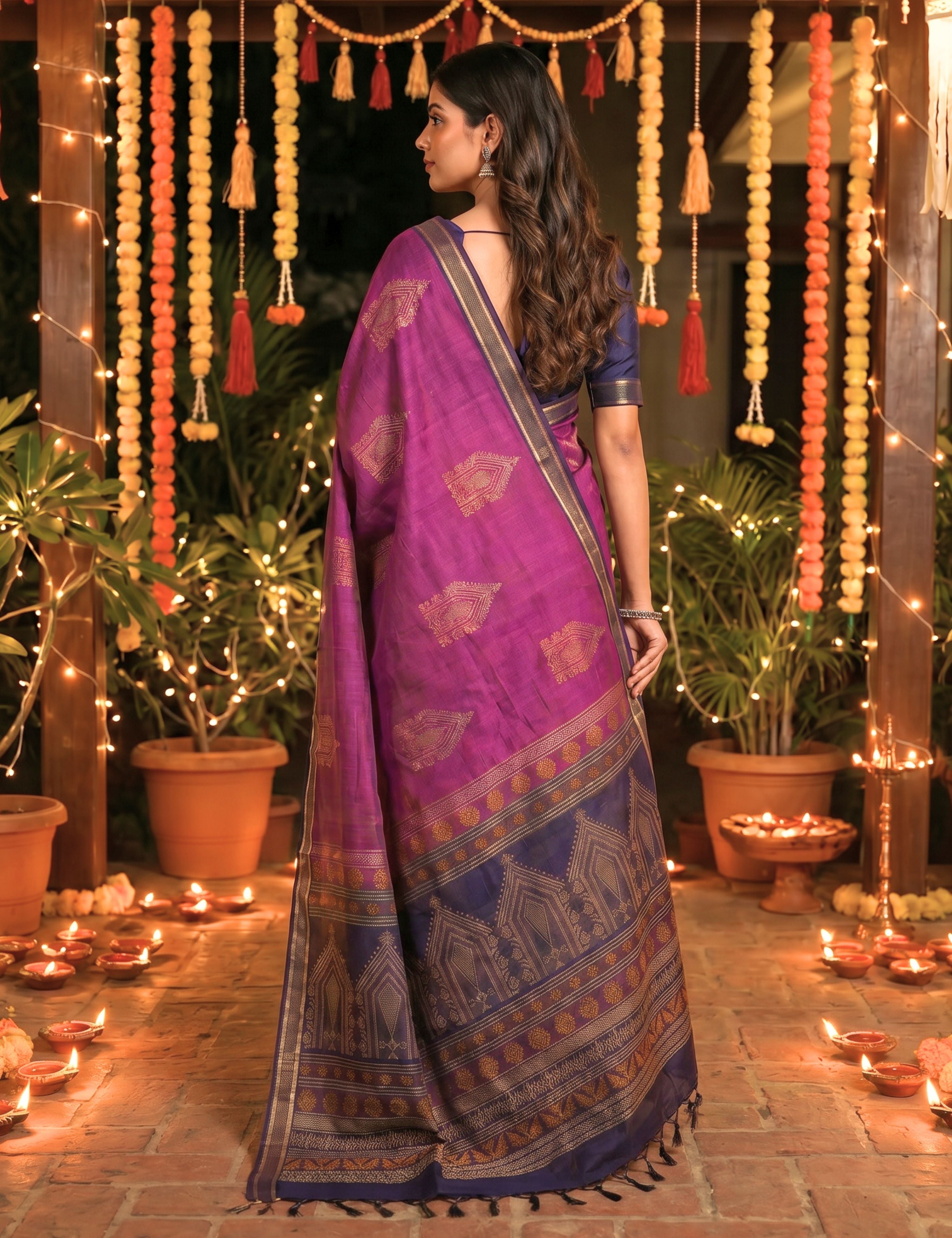 Purple Negamam Cotton Saree