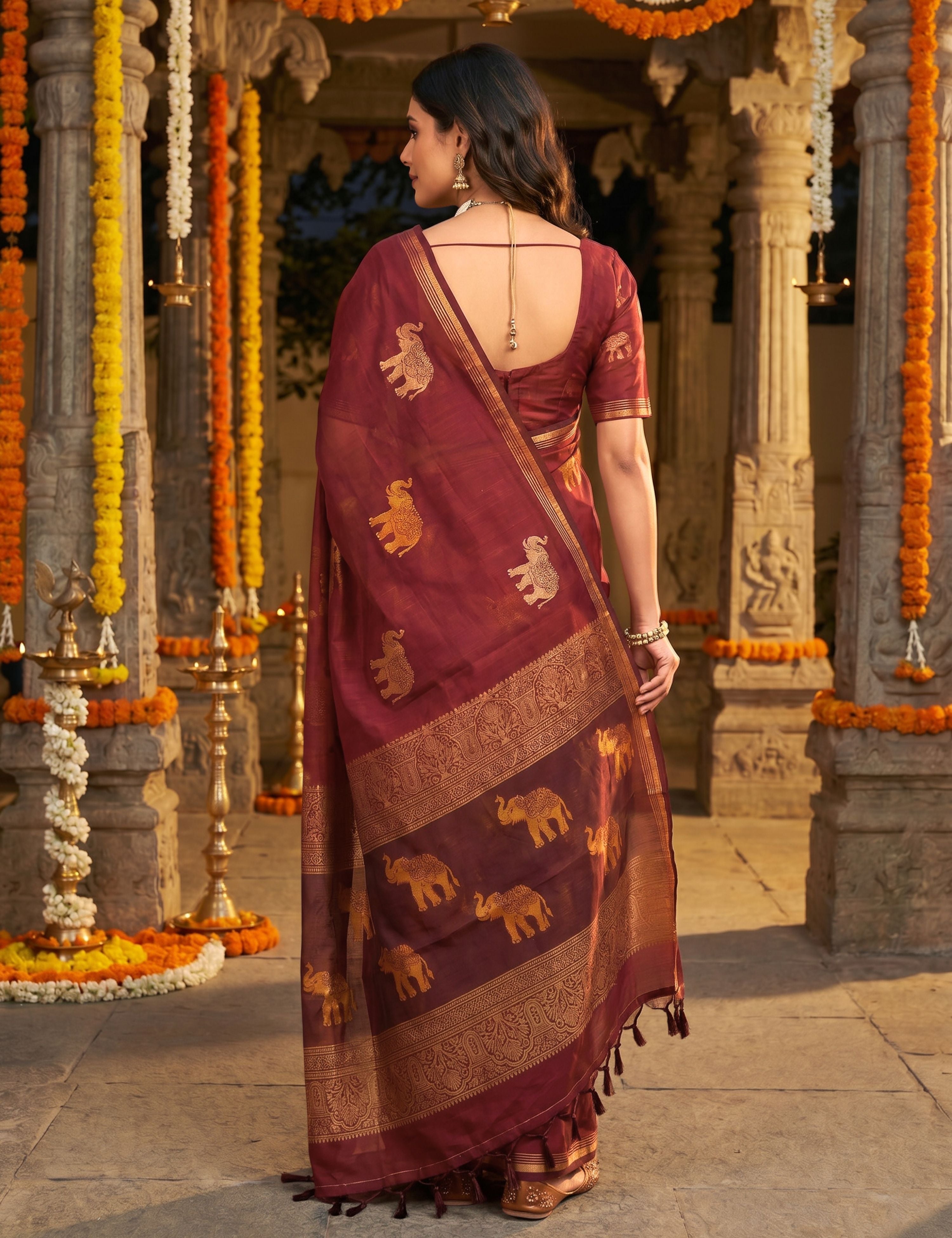 Maroon Negamam Cotton Saree